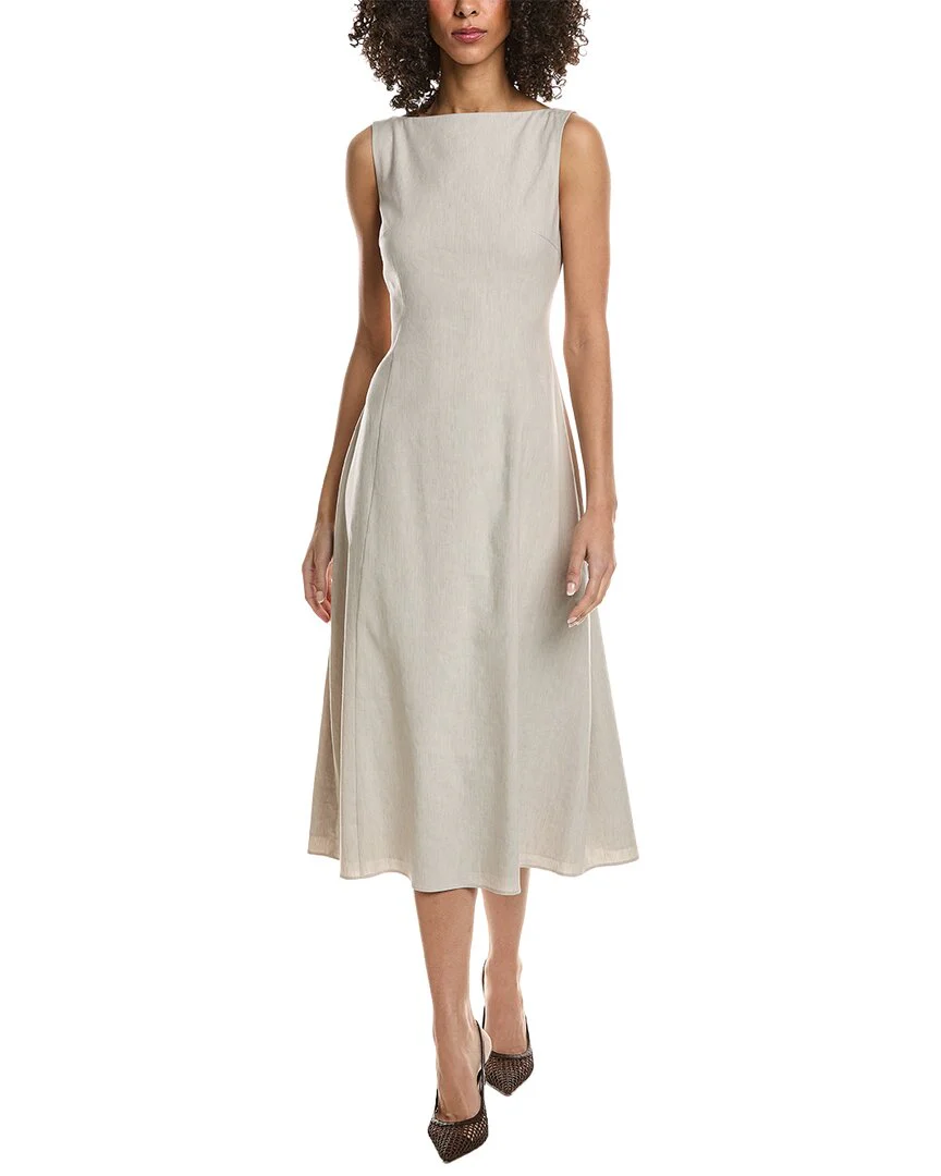 grey boat neck dress Grey Boat Neck Double Breasted Midi Dress main image 0