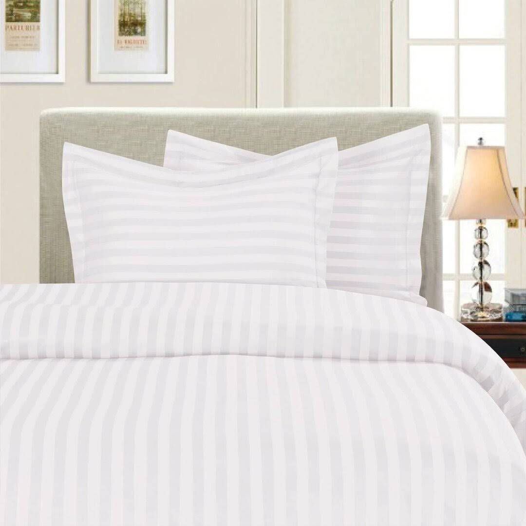 Khyati 1500 Thread Count 3-Piece Damask Stripe Duvet Cover Set Ebern Designs Color: White, Size: Queen Duvet Cover + 2 Standard Shams