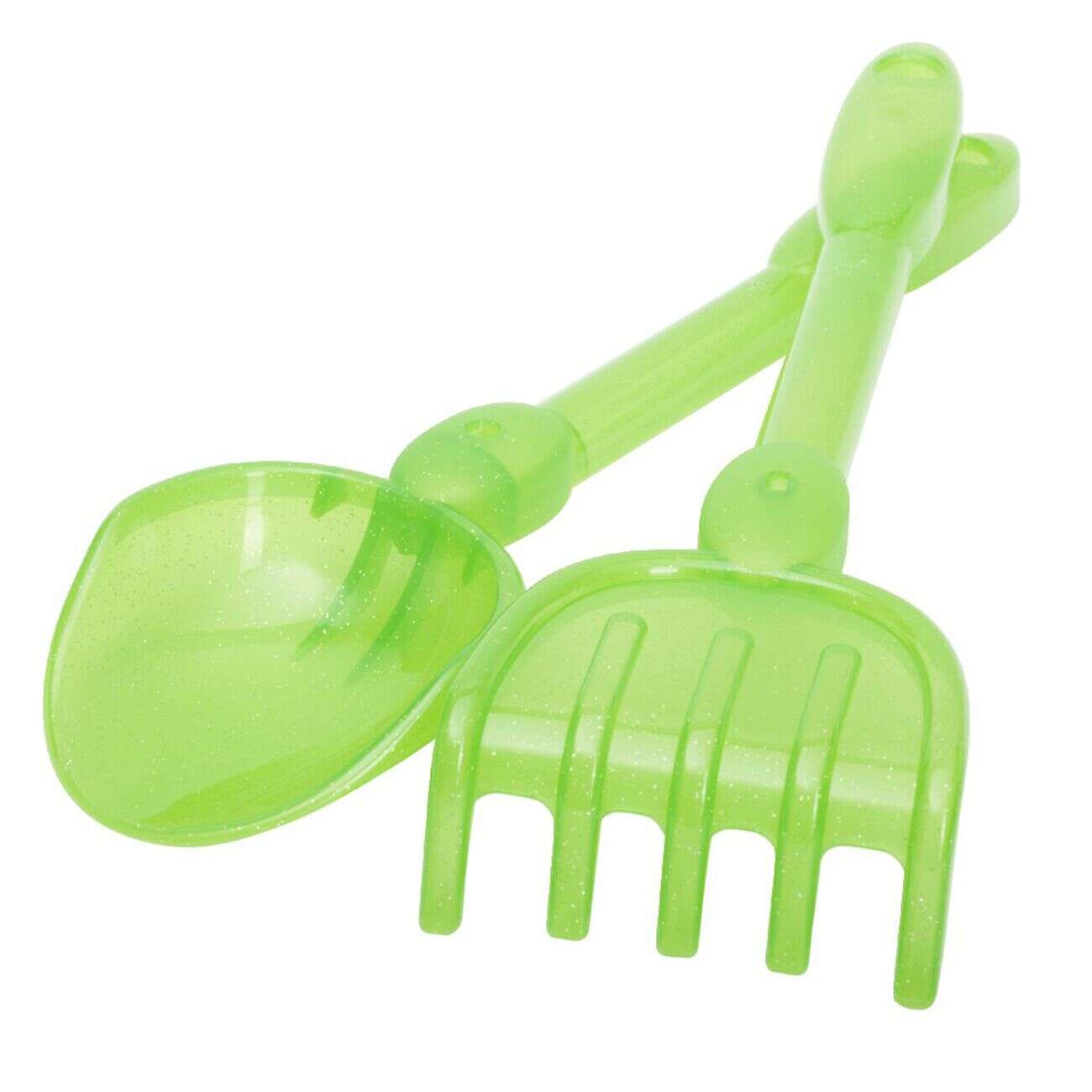 Pelle et râteau de plage plastique pailleté L30cm (3 modèles)