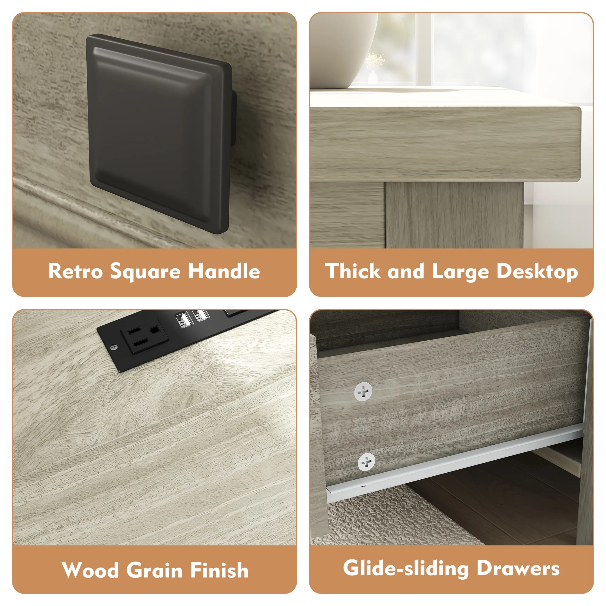 Nightstand, Bedside Table with Charging Station, Farmhouse 3 Drawer Nightstand Rustic Night Stand End Tables for Bedroom Living Room,Gray(Gray-1PCS) - Image 10