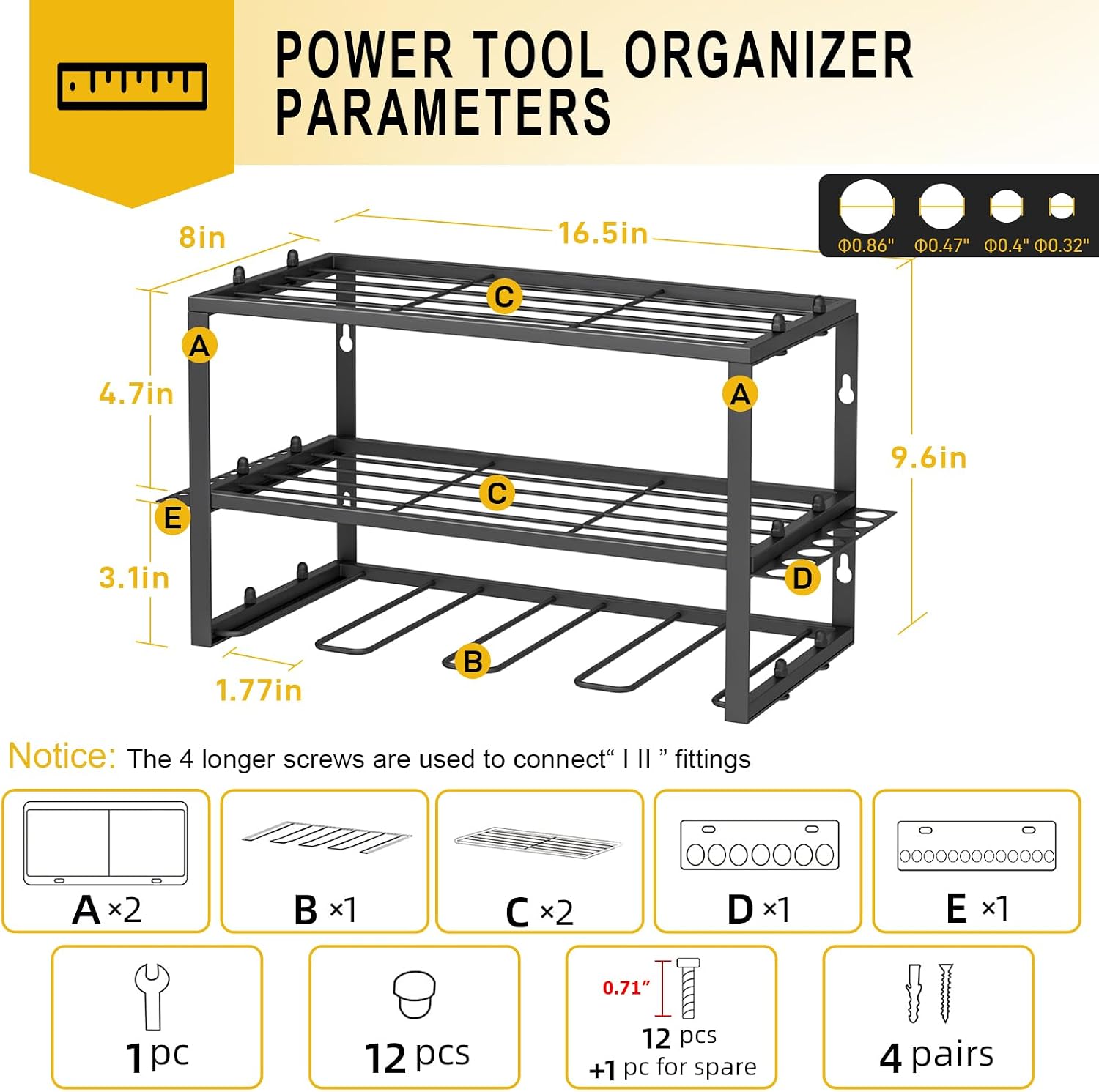 SPACECARE Power Tool Organizer- 1 Pack 3 Layers Rack for 4 Drill Holders