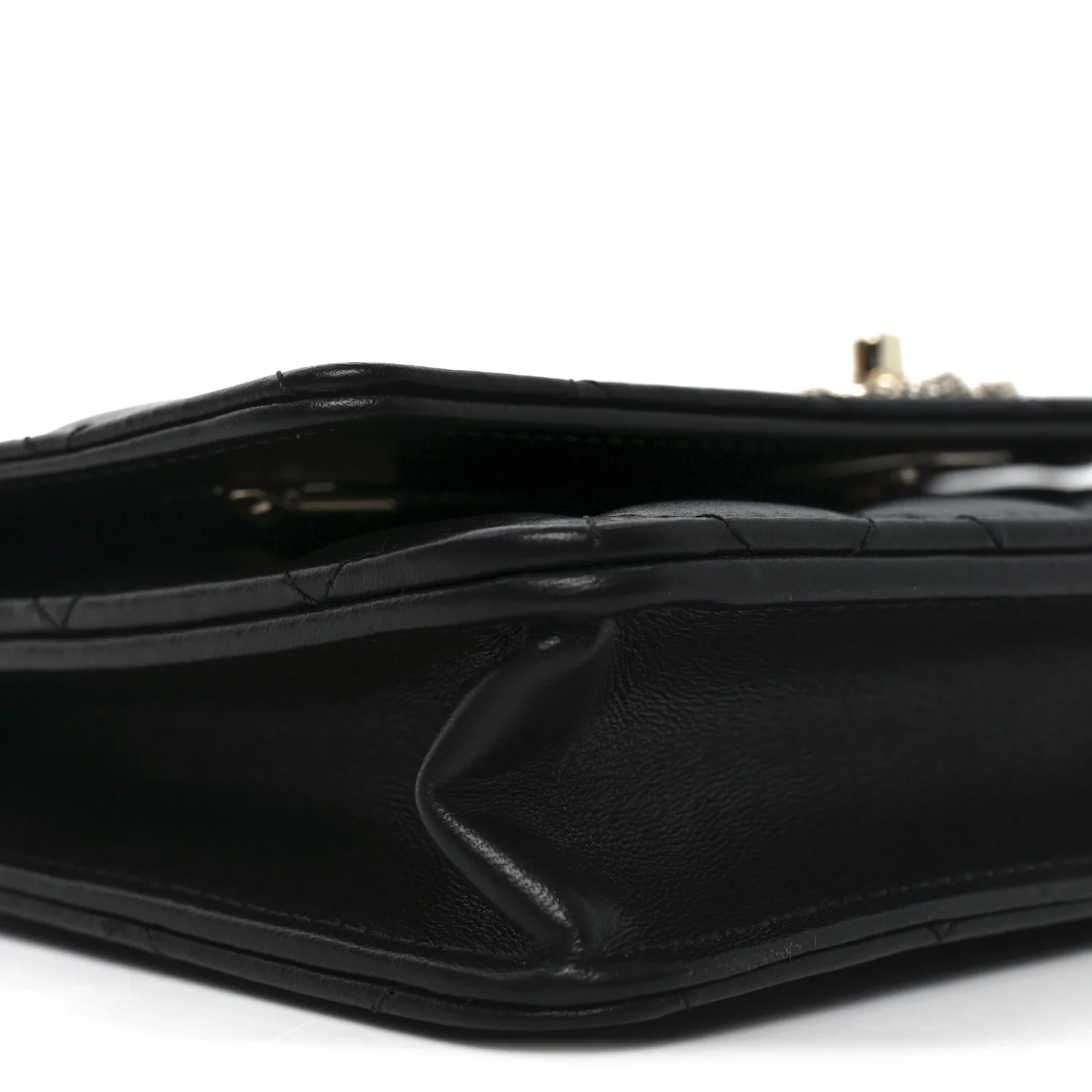 Lambskin Quilted Crystal Handle Wallet On Chain WOC Black