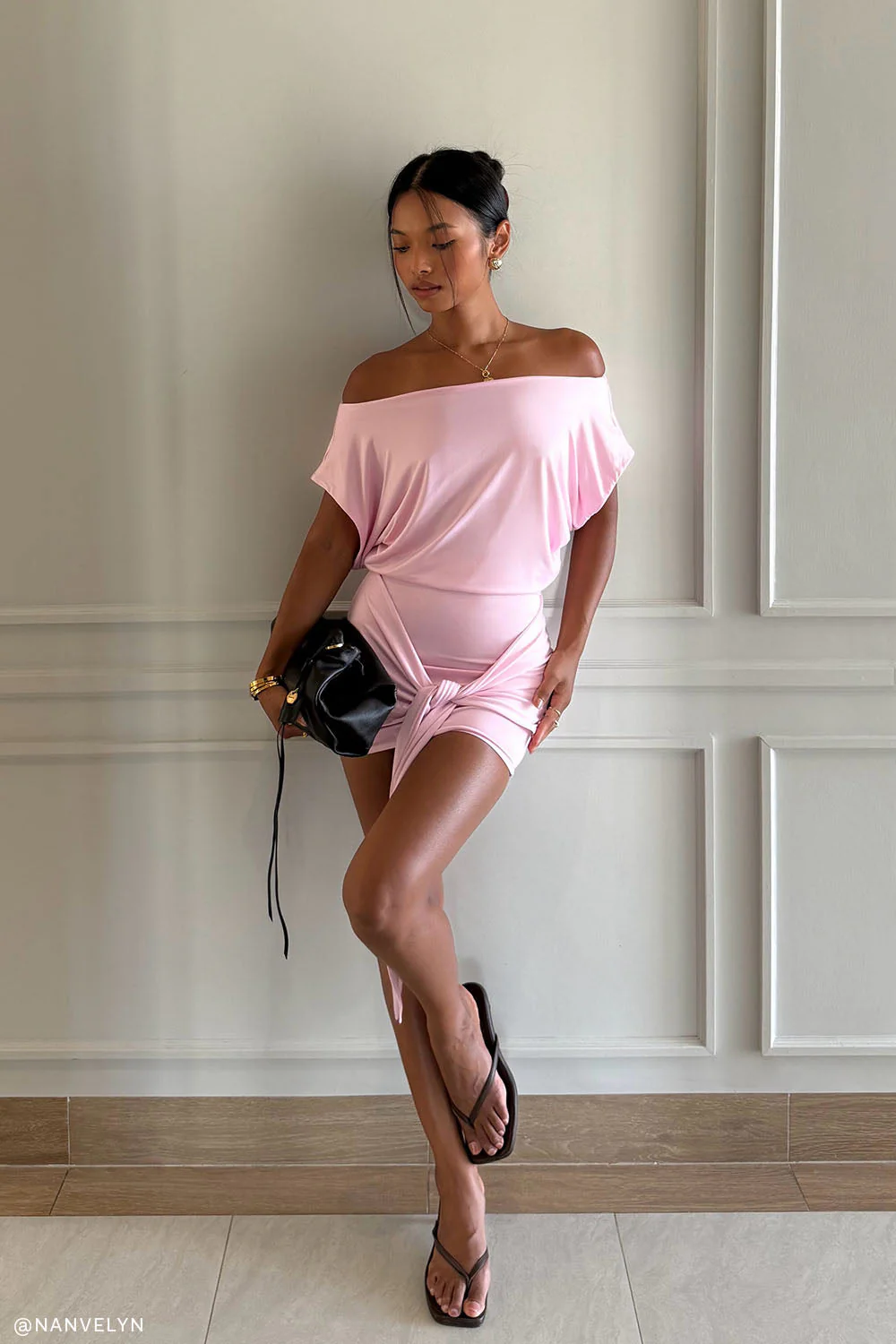Maiara Shortsleeve Slinky Tie Mini Dress - Pink