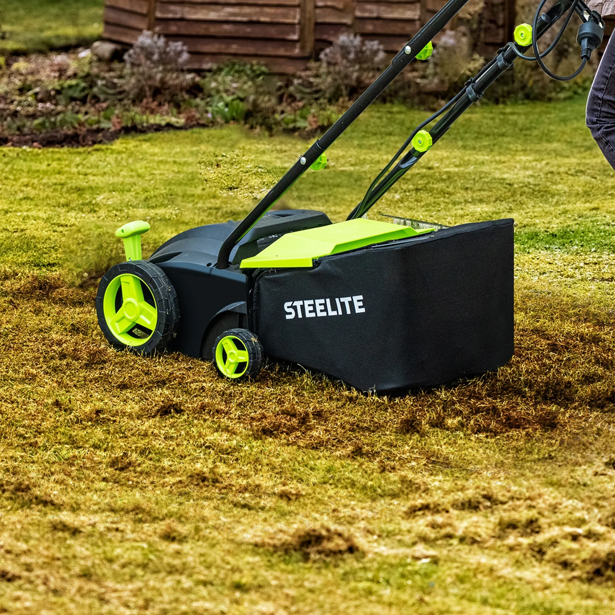 Steelite 2-in-1 Electric Dethatcher and Scarifier,13-Inch 12-Amp Corded Electric Dethatcher with Removable 8-Gallon Collection Bag,for Grass Garden Yard