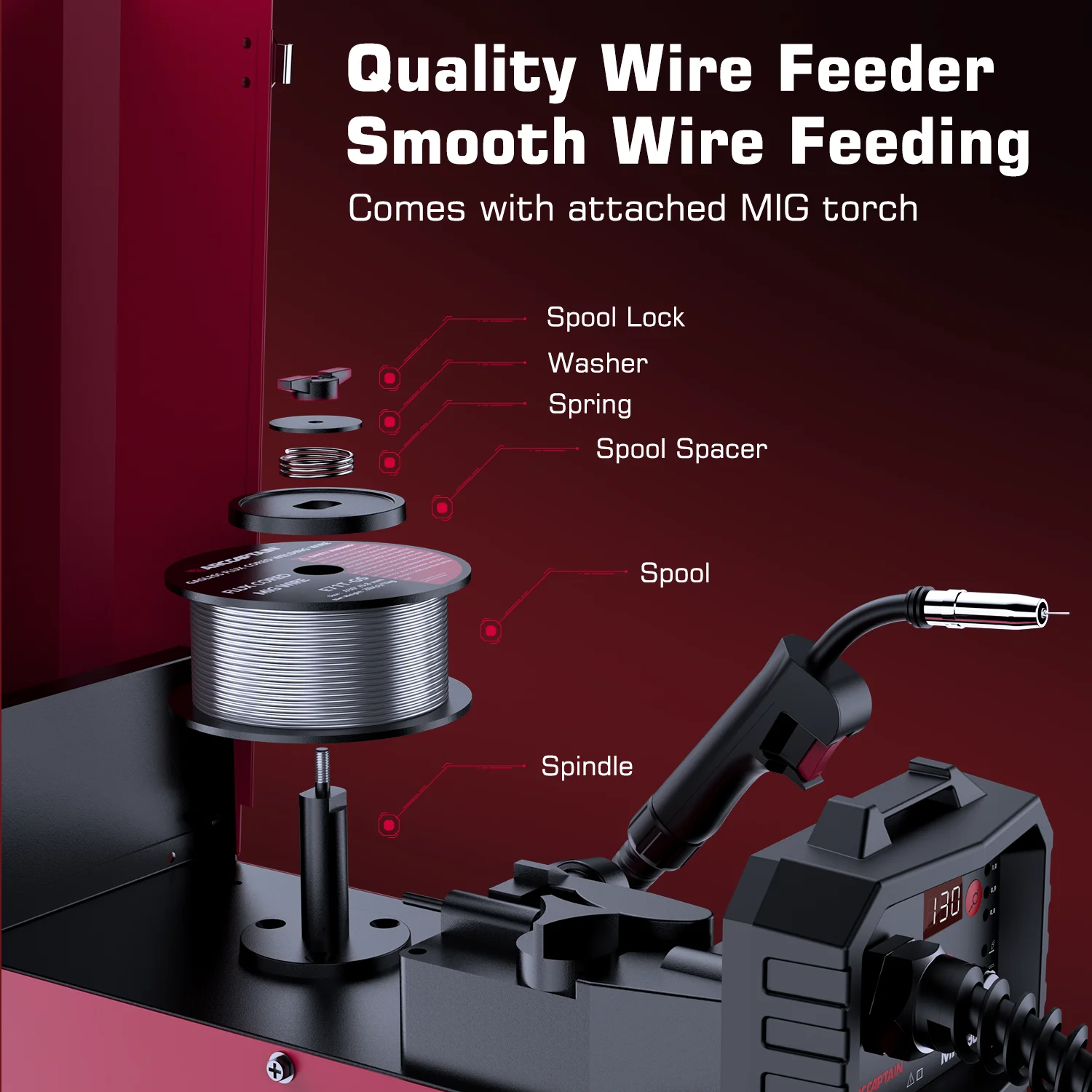 3 in 1 MIG Welder Machine, Synergetic 130A Flux Core Wire Feed Welder 110V, MMA/ MIG/ Lift TIG, Portable Welding Machine(MIG130 AC) Image 4
