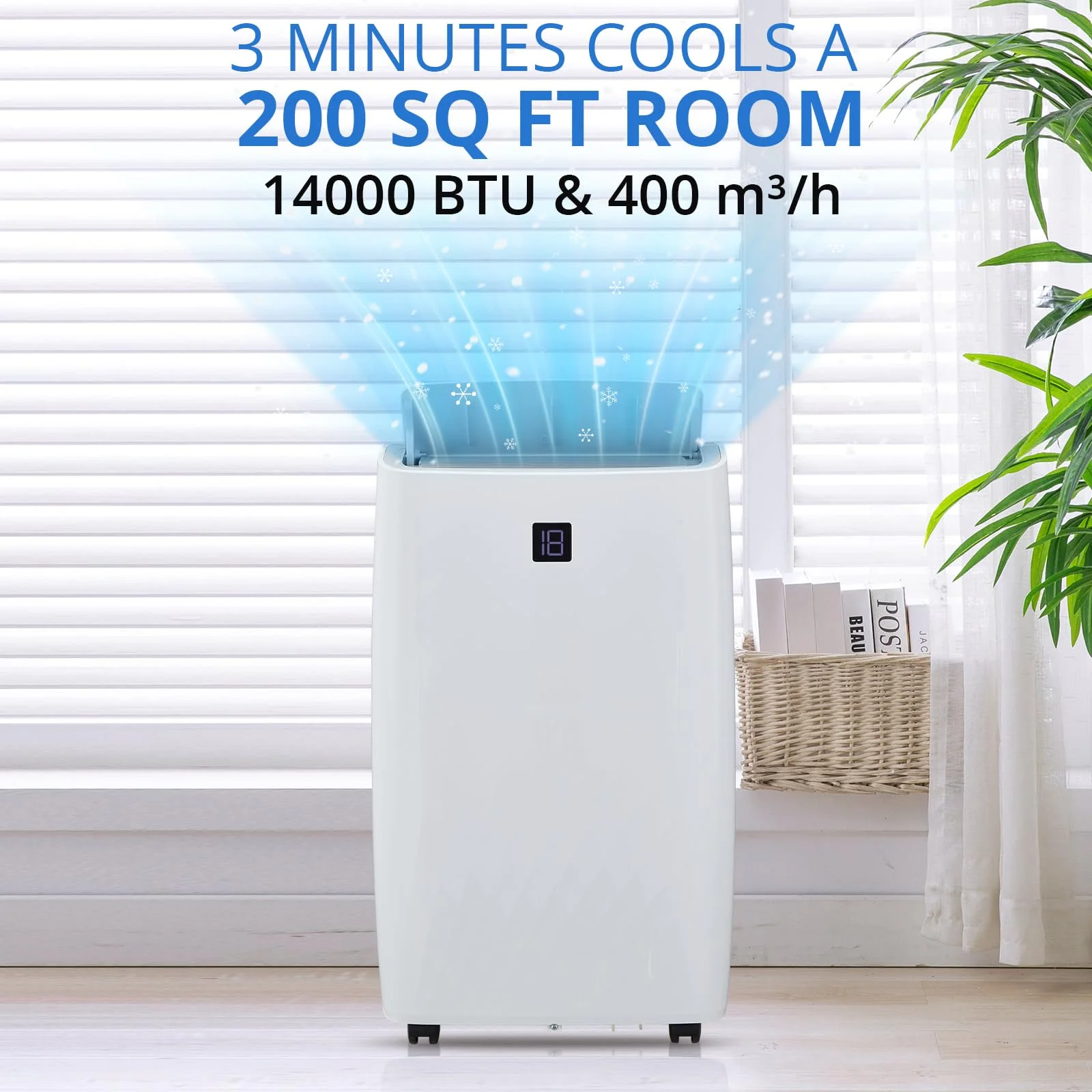 14000BTU Portable Air Conditioners Cool Up to 750 Sq.Ft, 4 in 1 Portable AC Unit with Remote Control/Dehumidifier/3 speeds fan/Sleep Mode for living room, bedroom, office - Image 5