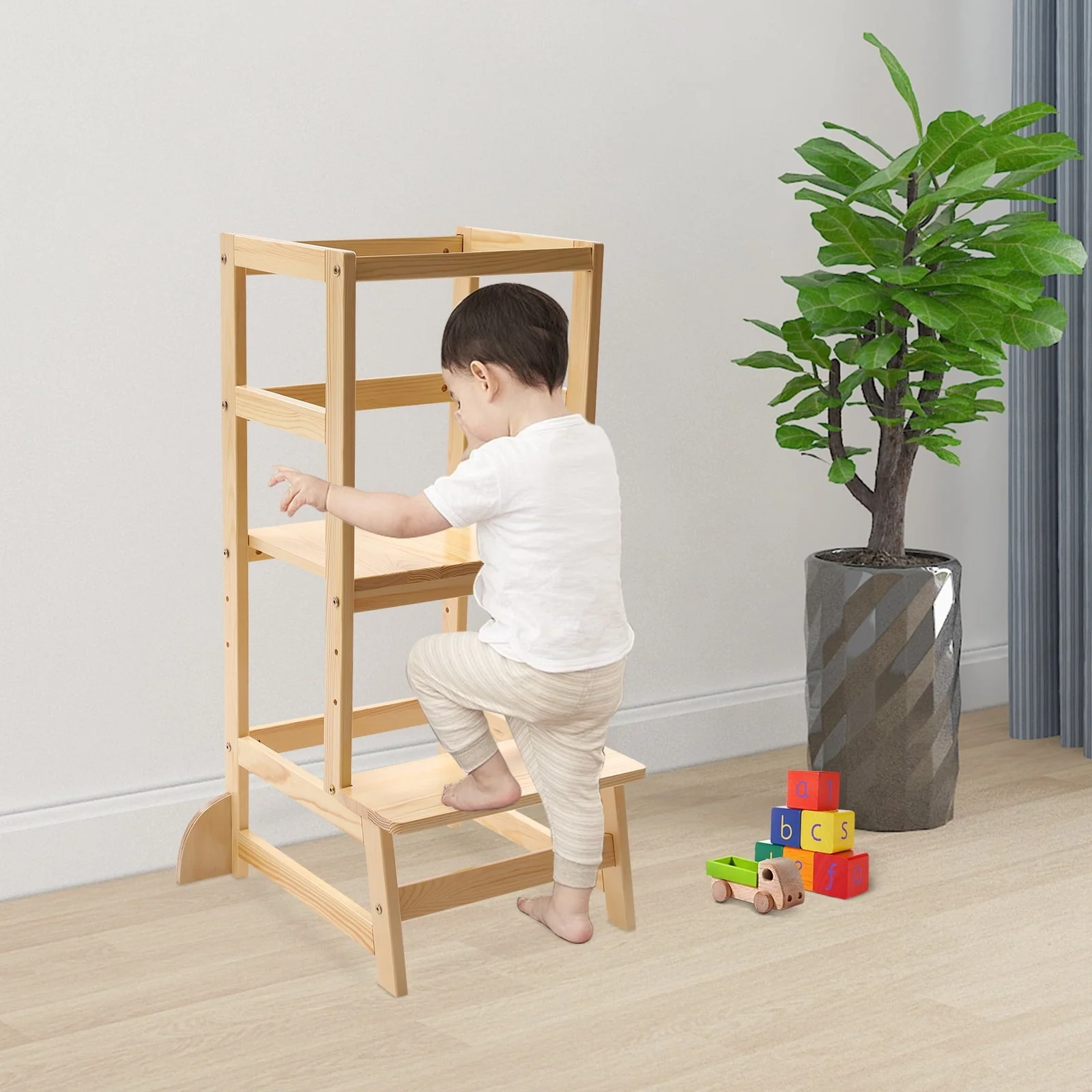 Kitchen Step Stool with Safety Rails Natural Image 7