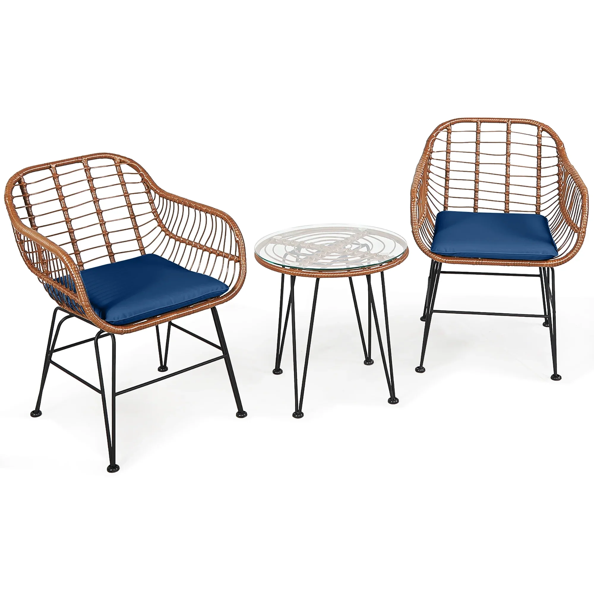 Costway 3PCS Patio Rattan Bistro Set Coffee Table Armchair Garden Red Cushion