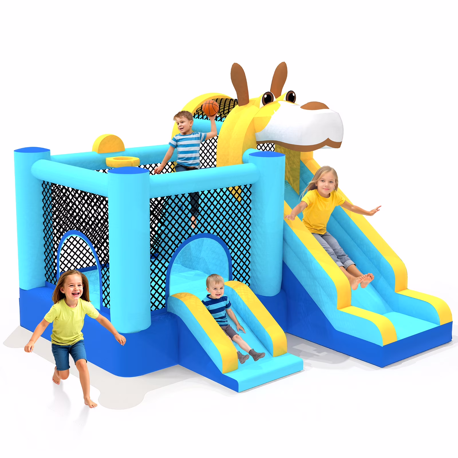 114''x 114'' x 92 5'' Inflatable Bounce Houses for Kids 3 10 with Blower Double Slide and Ball Pit/Indoor Bouncy House, PVC, Child, Teen, Toddler��Blue(Blue)