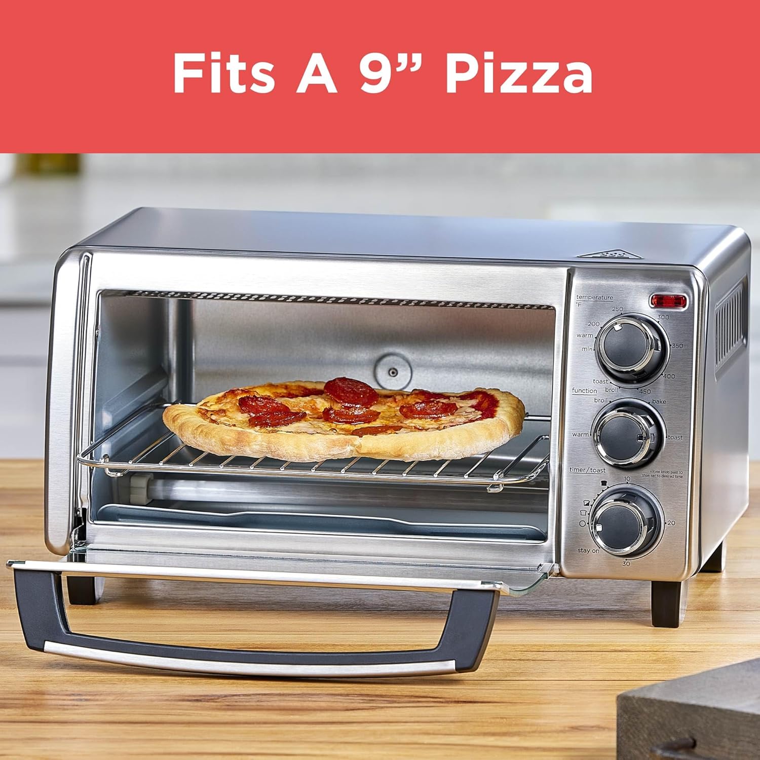 BLACK+DECKER TO1313SBD Toaster Oven, 15.47 Inch, Silver| Compact convection oven fits a 9-inch pizza with timer, stay-on function and removable crumb tray