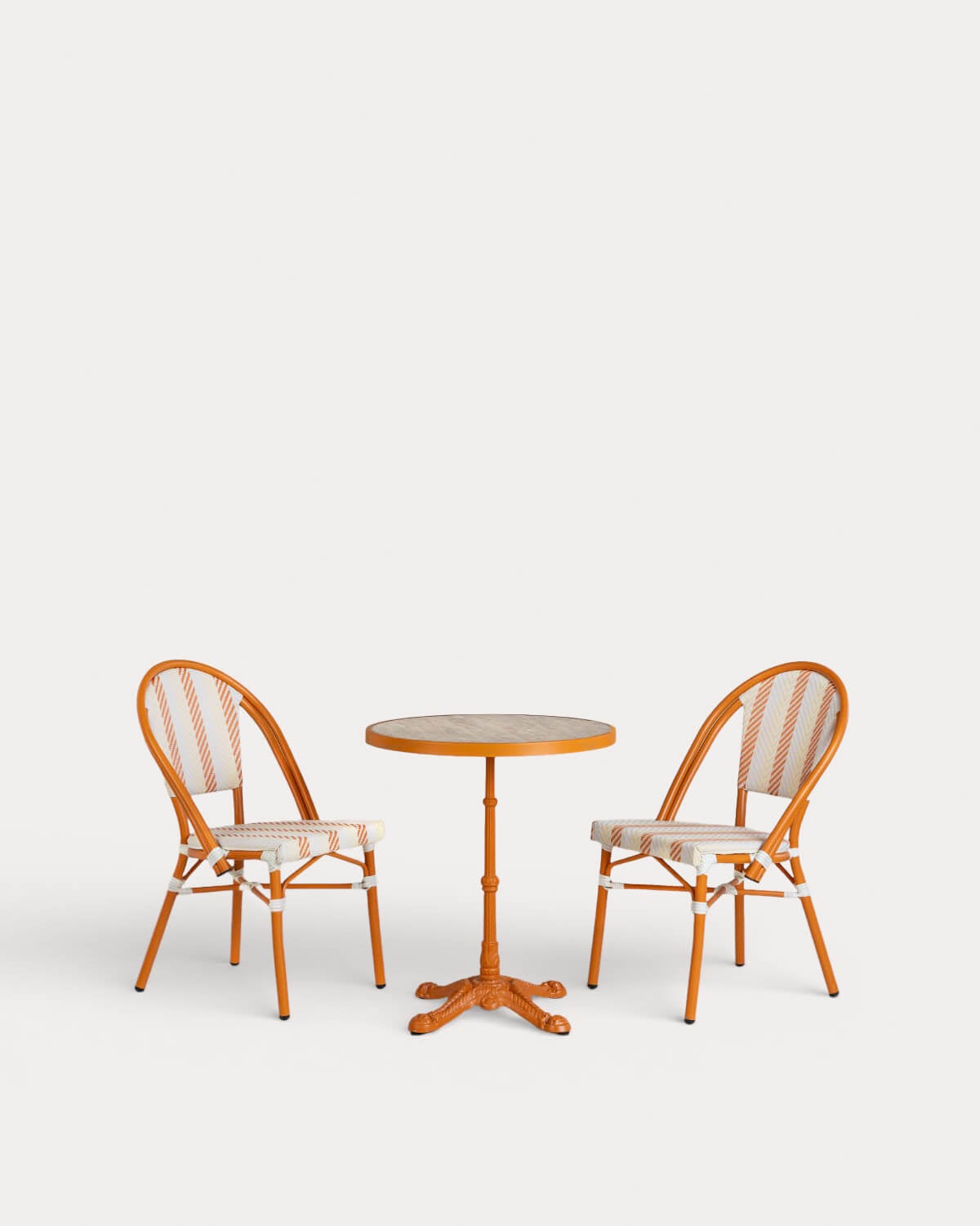 Yona - Set de Mesa Redonda (Ø60 cm) y 2 Sillas de Metal y Ratán Sintético de Exterior Yona Bistro