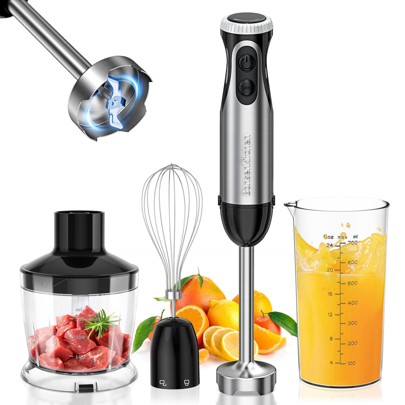 Bonsenkitchen Immersion Blender Handheld Stainless Steel Hand Stick Blender 20-speed Hand Blender Free Warranty