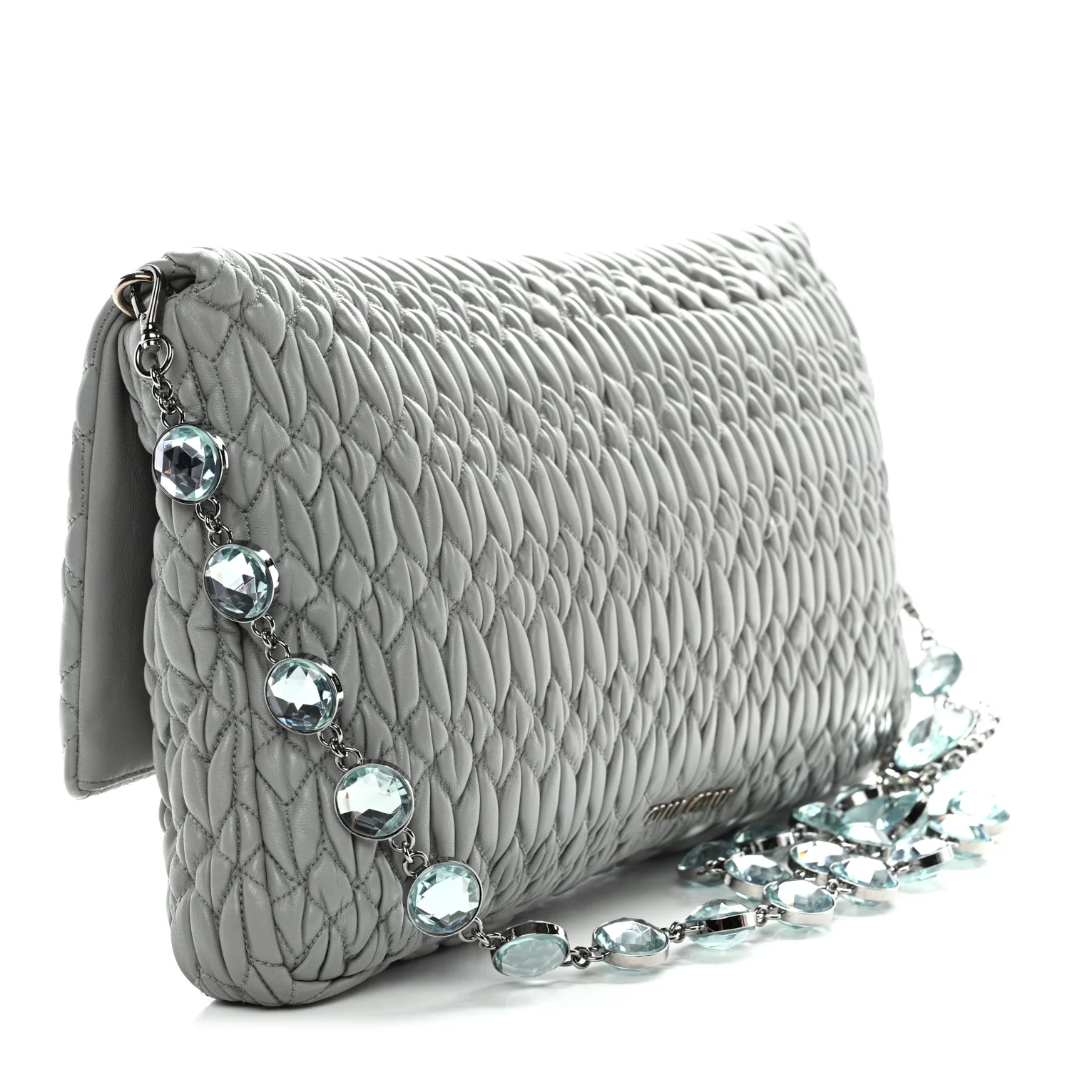 Nappa Matelasse Crystal Flap Clutch Grey
