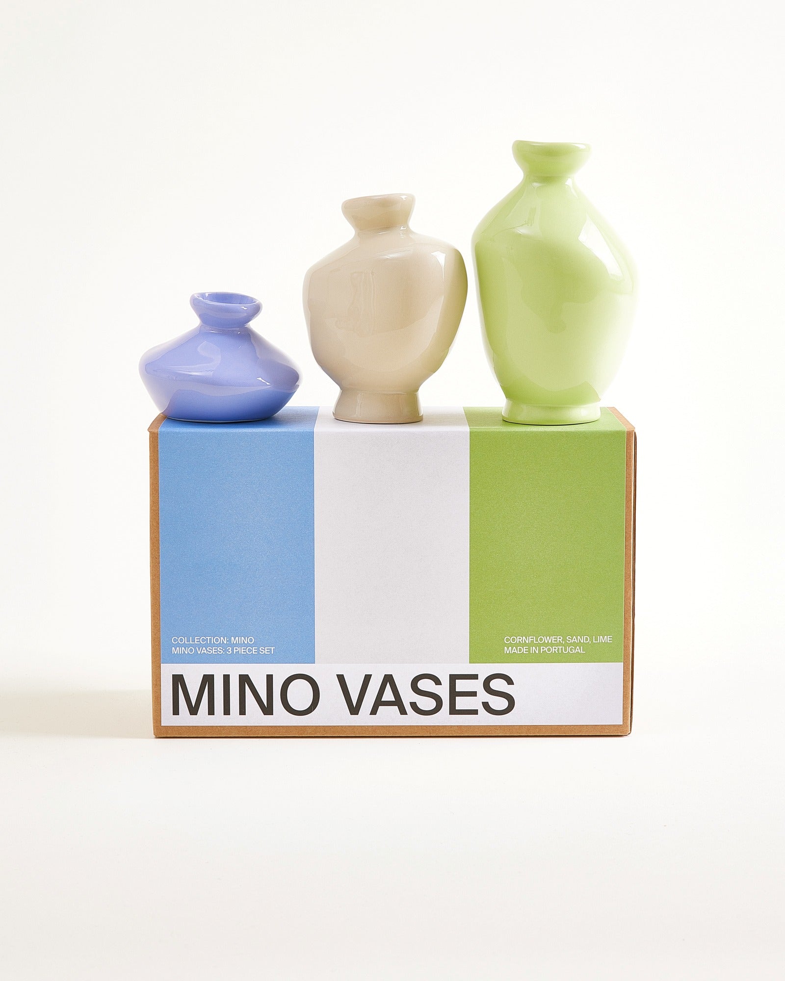 MINO - VASE S SET OF 3 CORNFLOWER SAND LIME