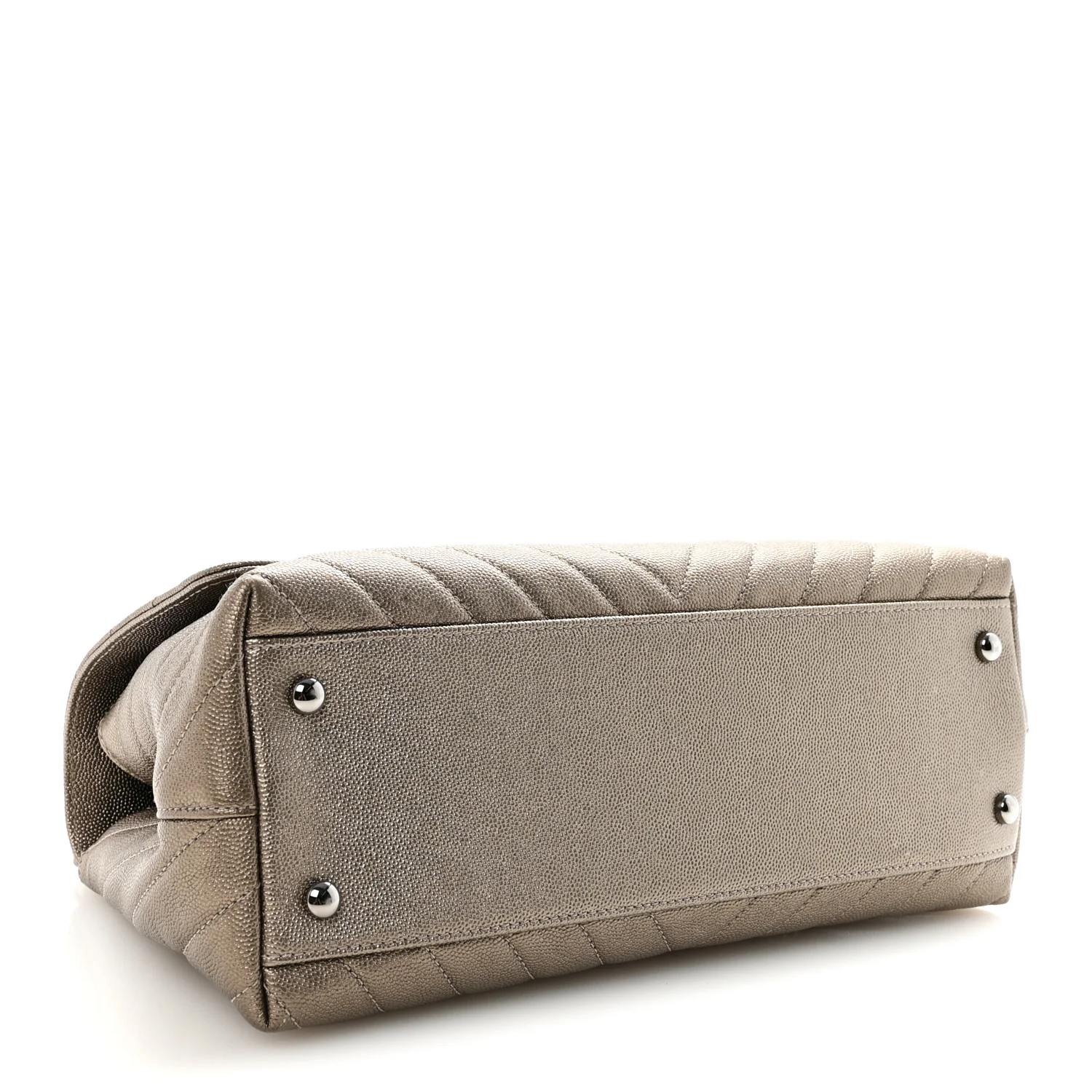 Metallic Caviar Chevron Quilted Small Coco Handle Flap Light Gold