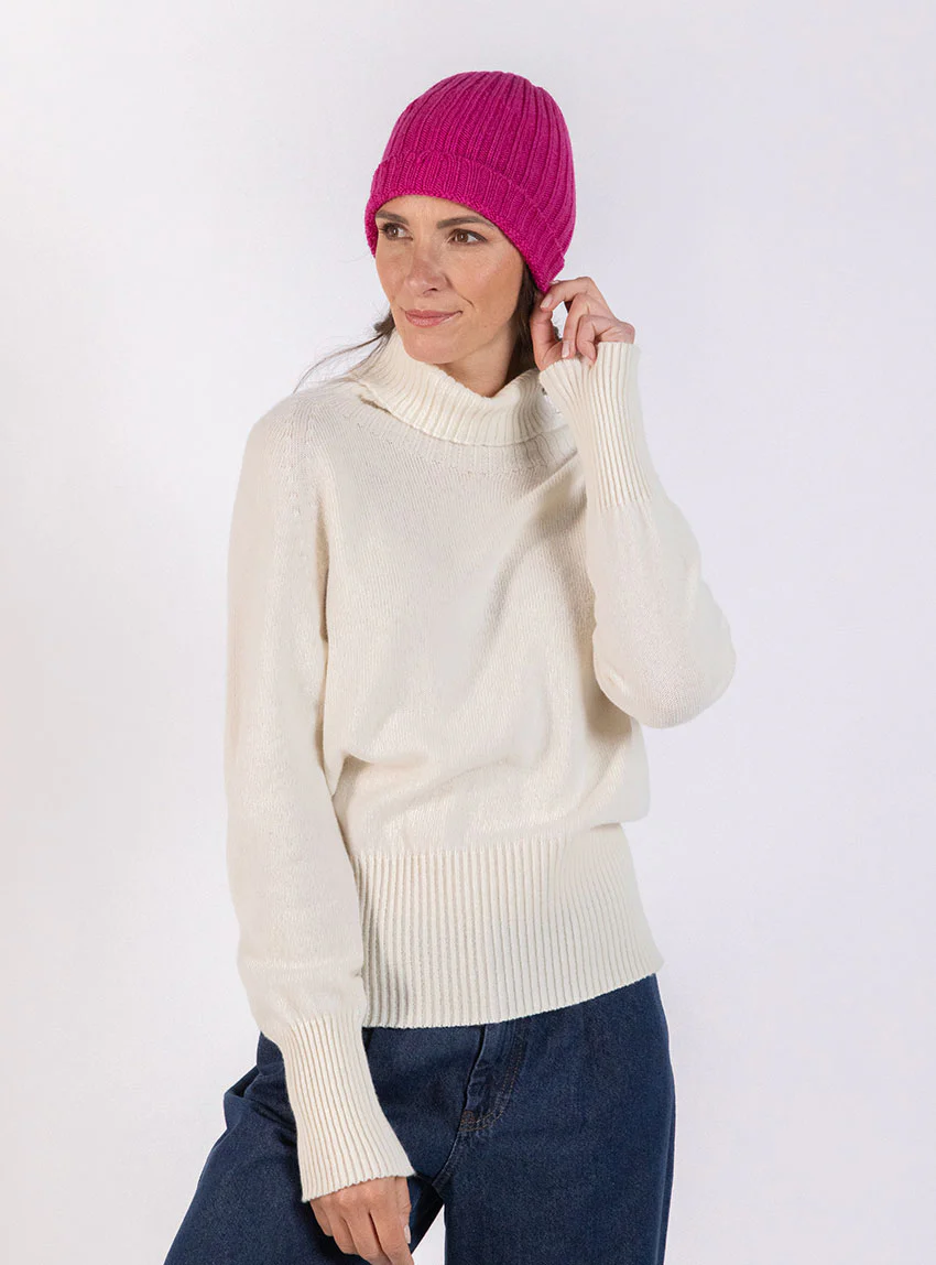 Bonnet femme en laine mérinos rose