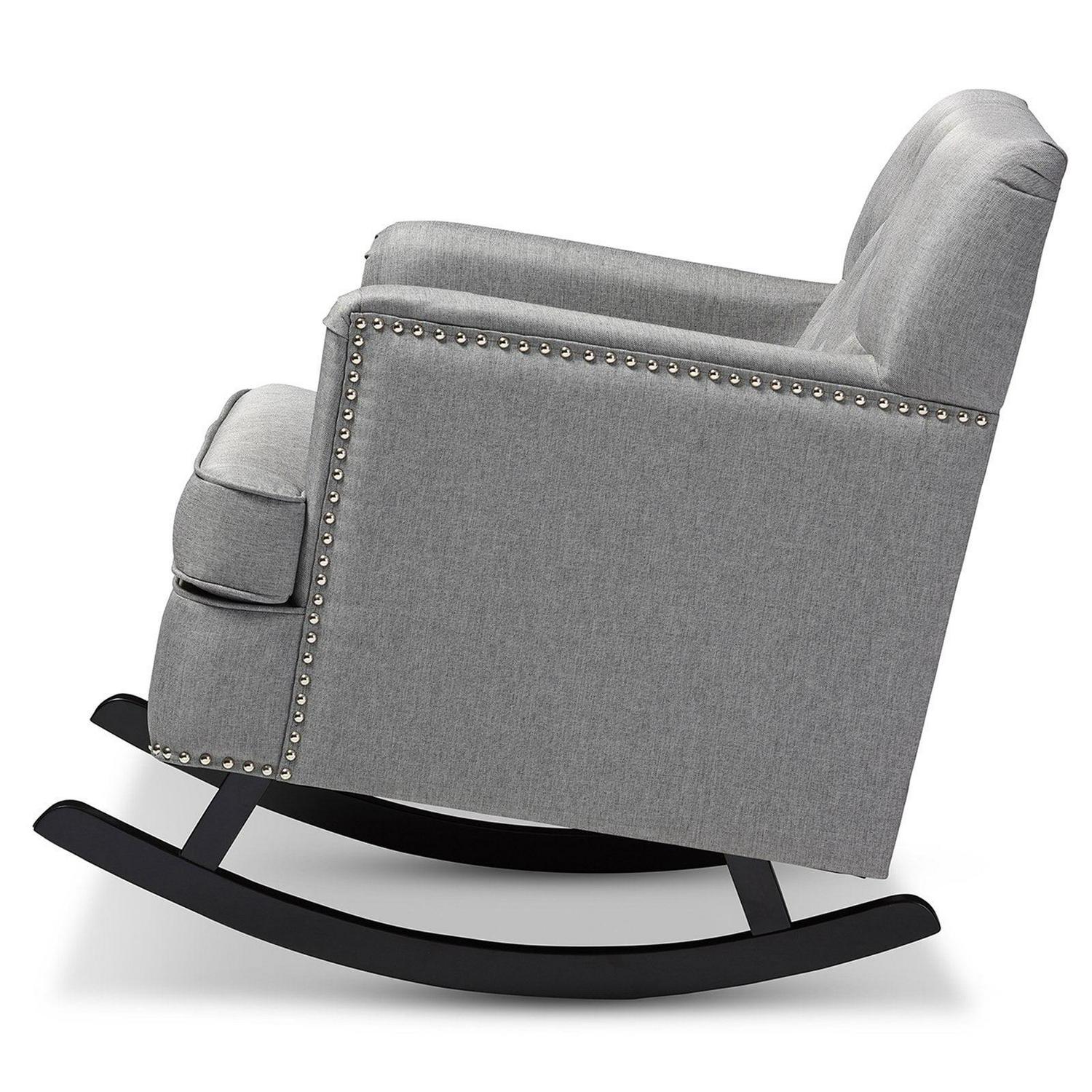 Bethany Modern and Contemporary Gray Fabric Upholstered Button Tufted Rocking Chair Image 6