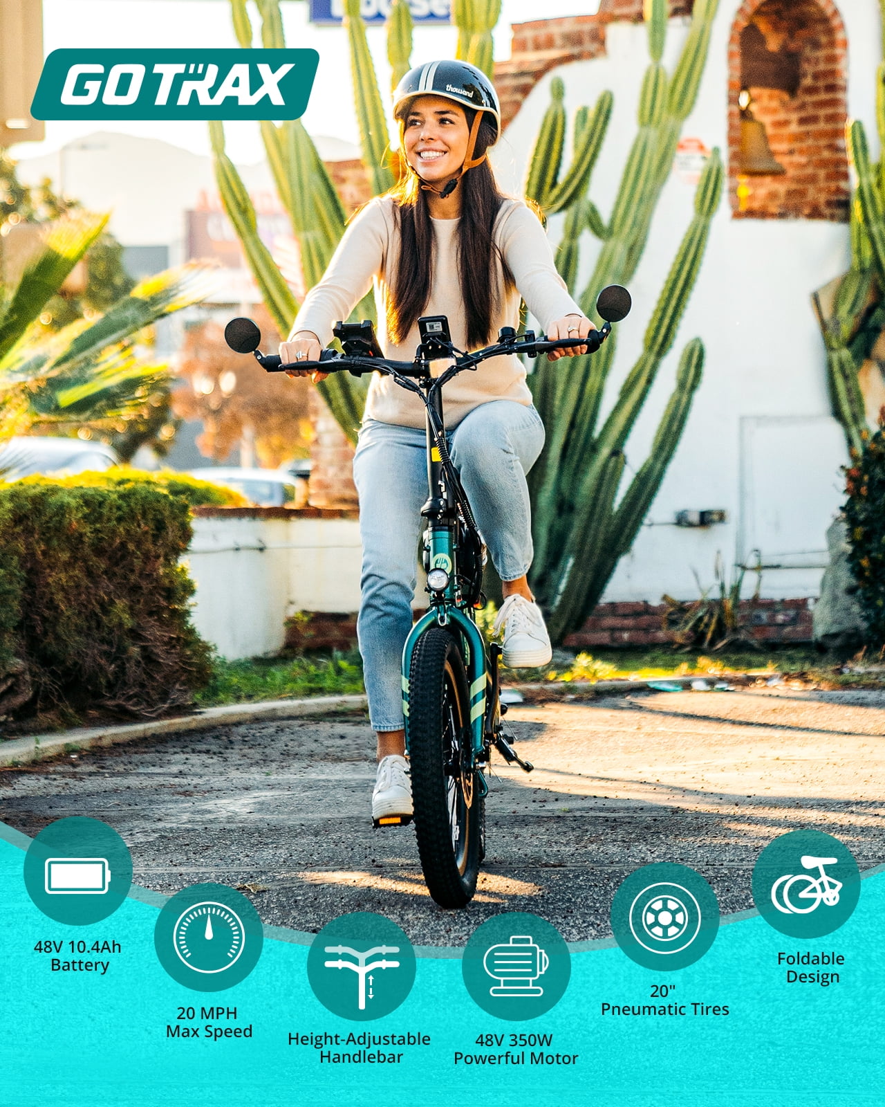 F1V2 20" Adult Folding Electric Bike, 50 Mile Long Range, 48V 10.4Ah Battery, 20MPH Speed, Compact Portable, Black(BLACK) - Image 9