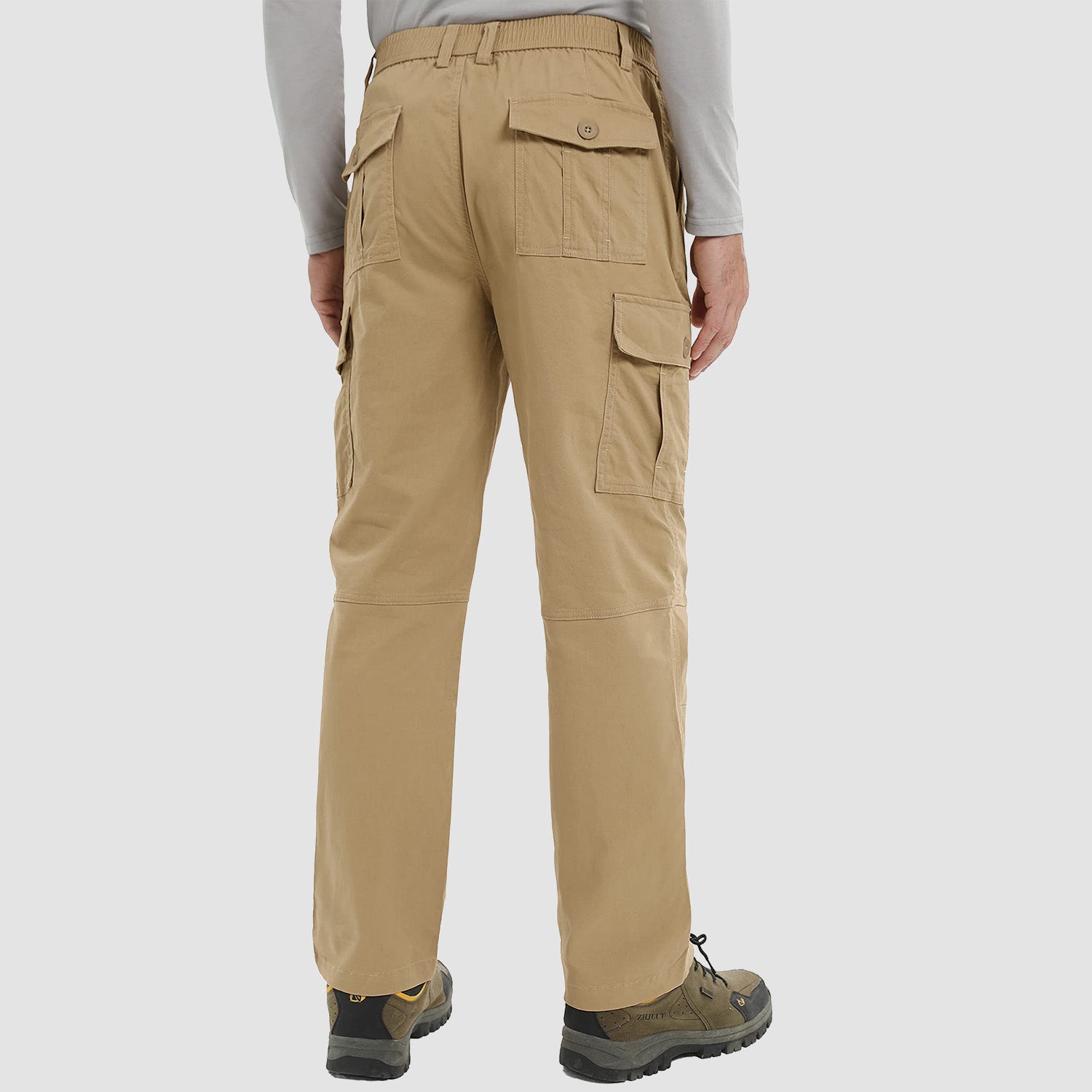 Pantalon cargo homme coupe droite, 6 poches, taille élastique, idéal pour la pêche, les voyages et le travail.