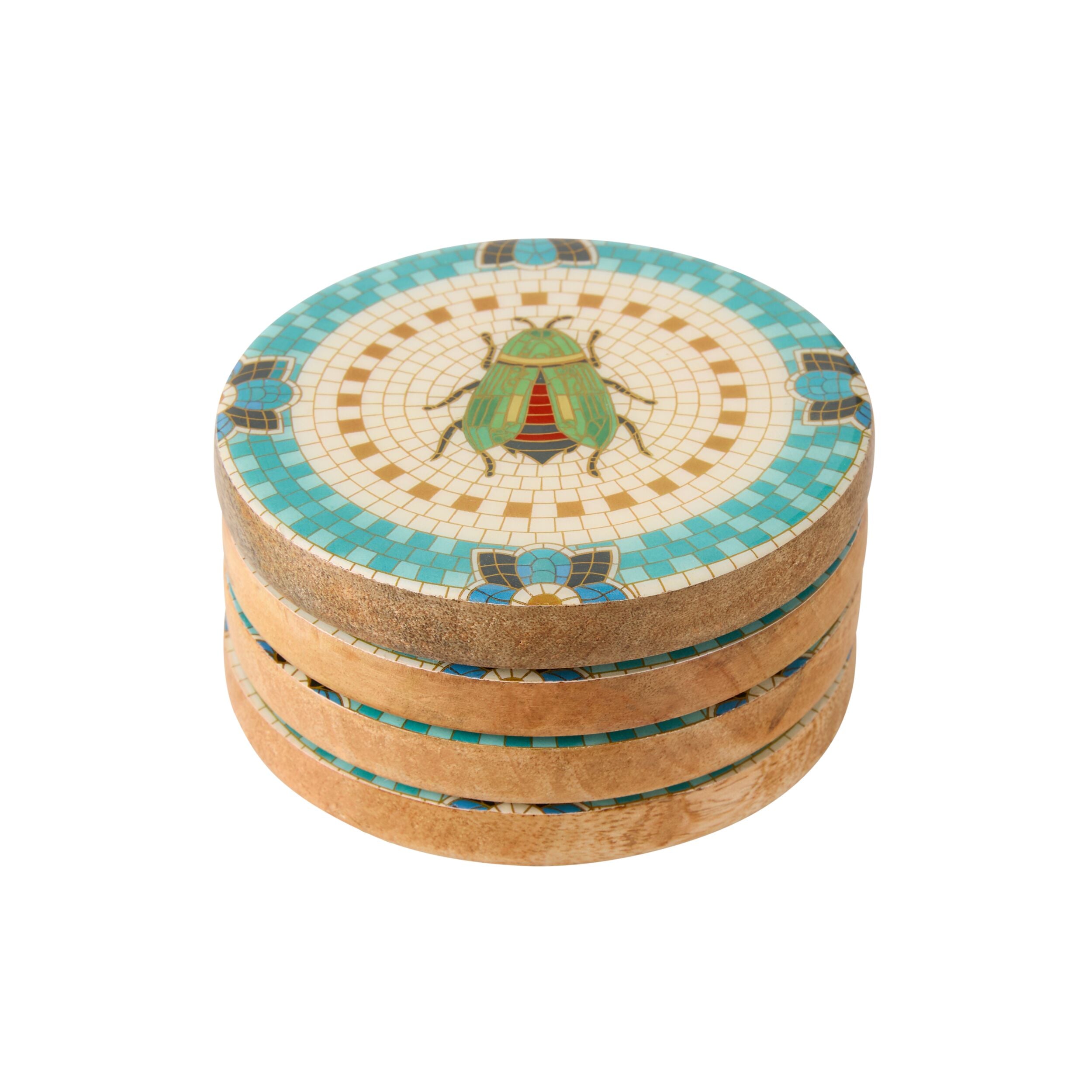 Mystic Scarab Mango Wood Coaster Set