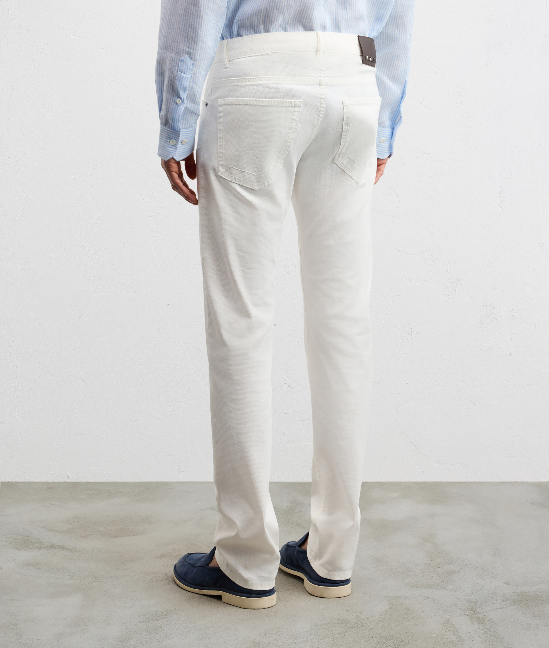 WHITE GARMENT DYED COTTON AND ELASTANE FIVE POCKET TROUSERS WITH MICROSTRUCTURE