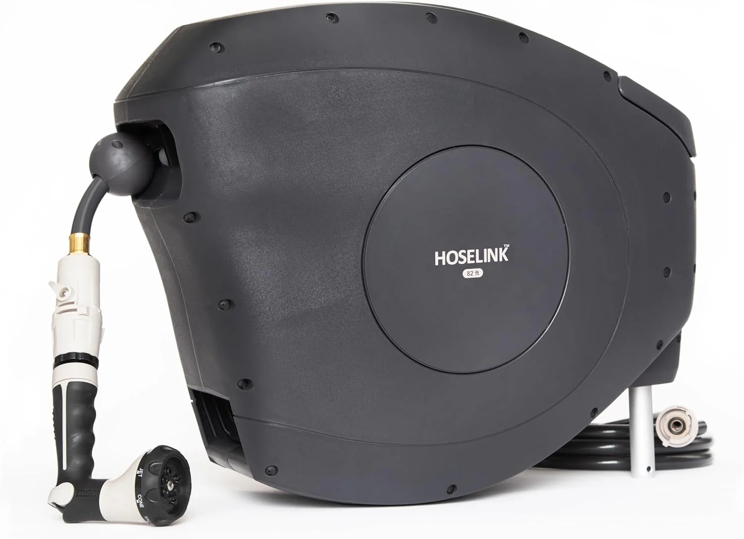 82ft Automatic Retractable Garden Hose Reel, 9/16”, 8-Pattern Spray Nozzle, UV-Stabilized Kink-Free Hose, Wall Mounted Complete Watering Solution for Backyard, Garden & Outdoor