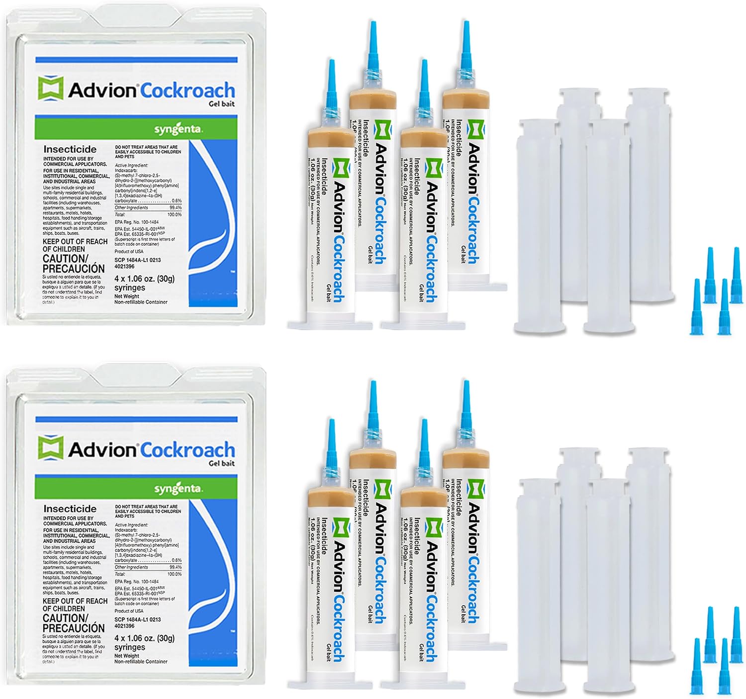 advion 383920 4 Tubes and 4 Plungers Cockroach German Roach Pest Control Insect, Brown