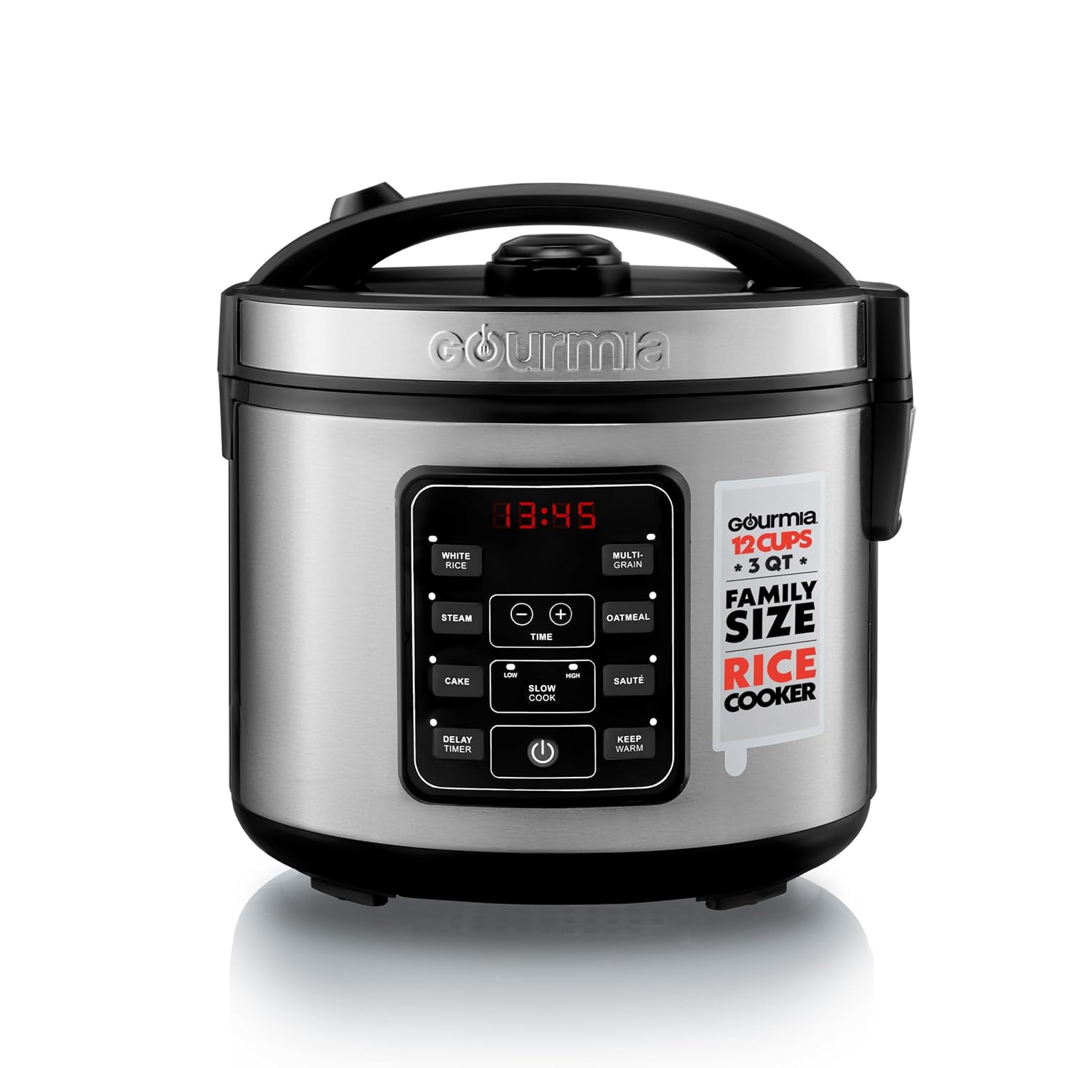 Gourmia Rice Cooker – 5 Qt Capacity, 20 Cup Cooked, 10 Cup Uncooked, Digital Controls, 6 Cooking Presets, Grain Cooker & Steamer, Nonstick Pot, Steam Tray, Delay Timer, Keep Warm, Stainless Steel