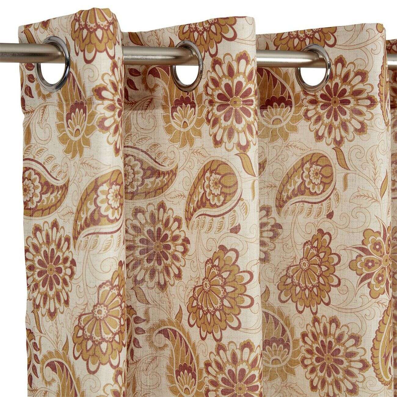 Rideau orange imprimé fleurs lin et polyester 140x240cm