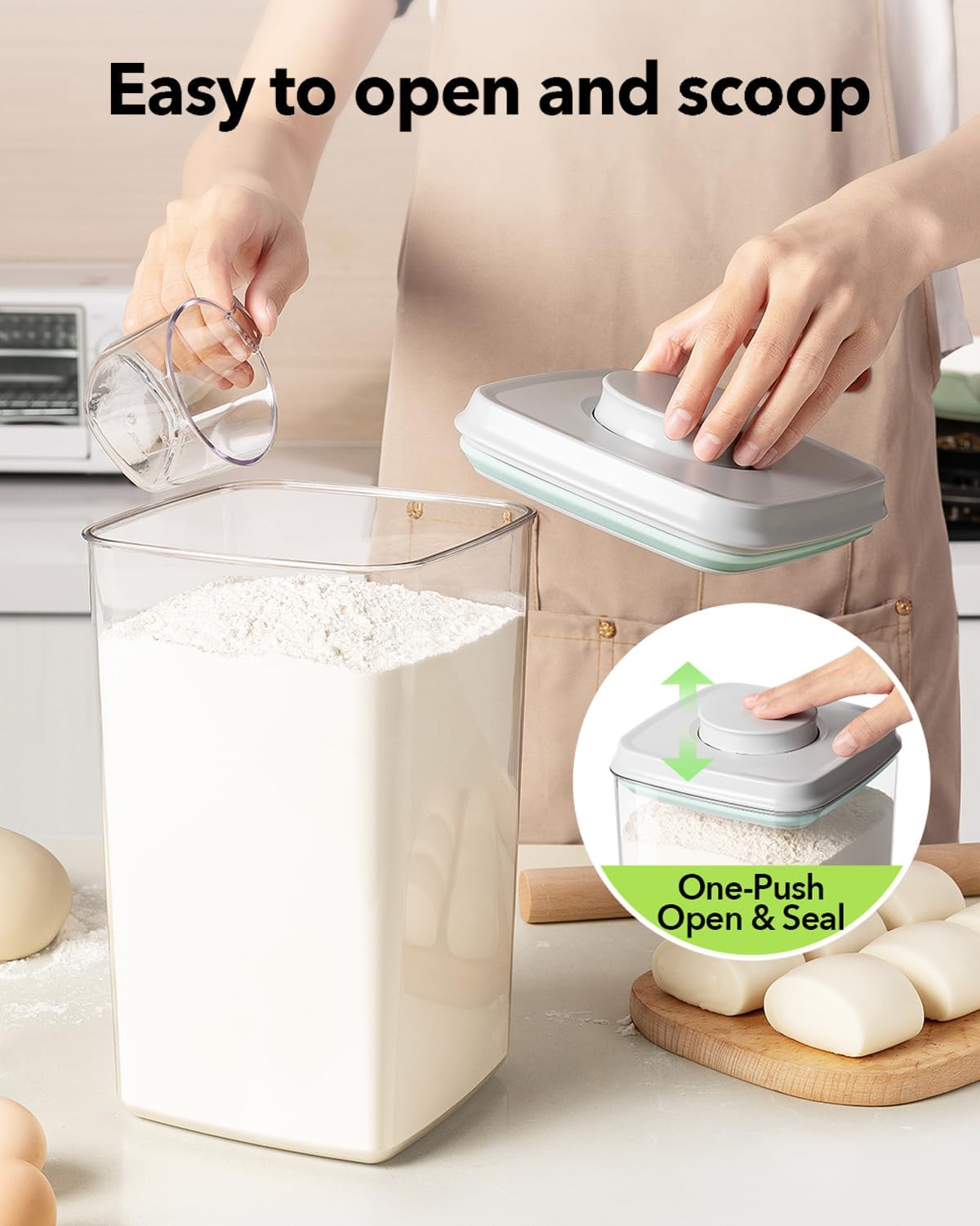 Ankou Airtight Food Storage Container with Pop Lid & 130ml Scoop, 4L/4.2qt *2 BPA-Free Cereal, Rice, Flour, Pasta & Snack Container, Stackable & Durable, Kitchen Pantry Organizer