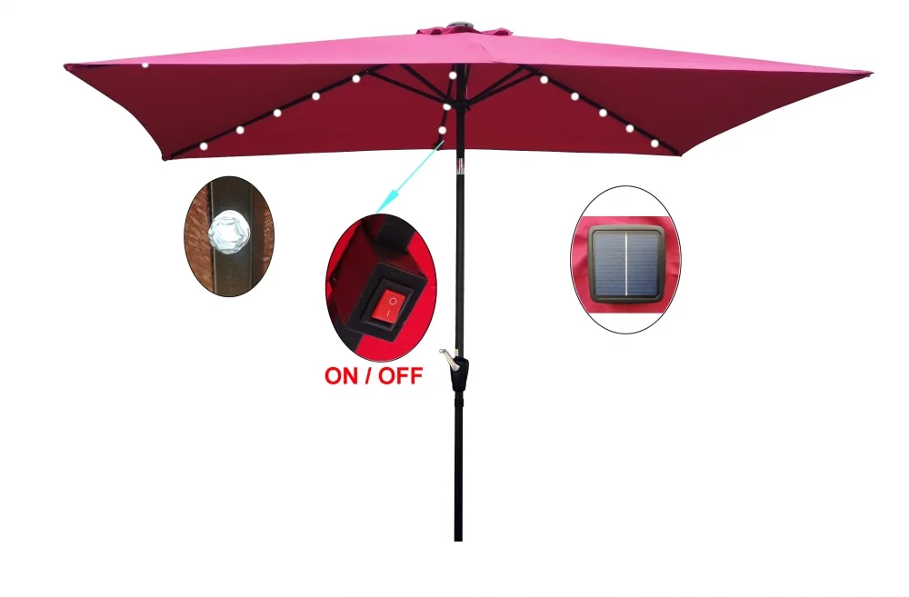 10 x 6.5t Patio Umbrella,Rectangular Picnic Table Umbrella,6-8 Chairs Tilt Umbrella with 26 LED Lights,Waterproof Umbrella Sunshade with Crank and Push Button Tilt for Garden Backyard Pool,LIGHT GREY