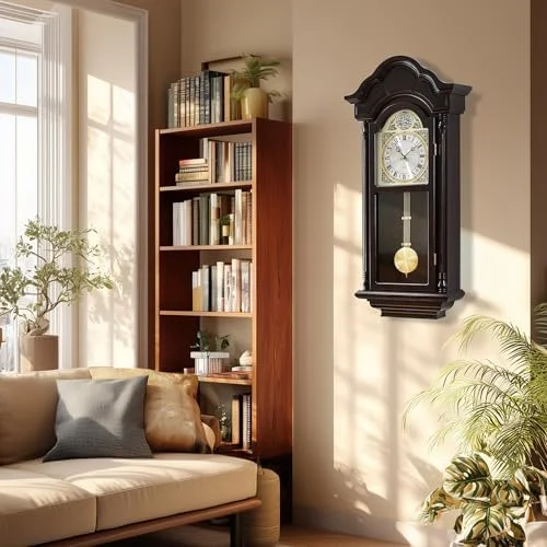 ? 26IN Grandfather Vintage Wall Clock with Pendulum and Chime, Hour/Quarter-Hour Chime, Elmwood Frame, Large Vintage Wall Clock for Living Room,Home Decor Gift(Walnut) - Image 3