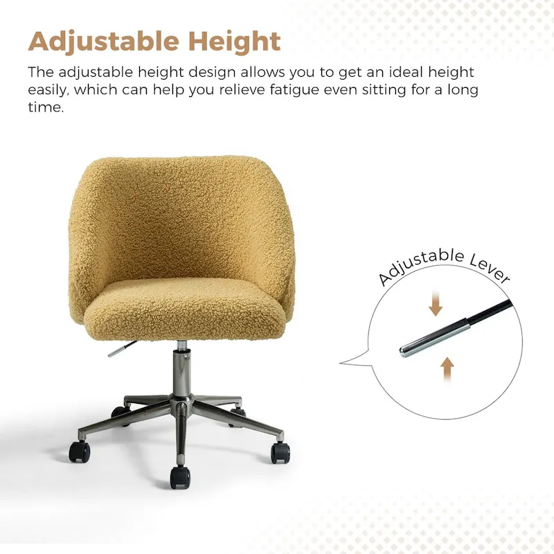Boucle Swivel Office Chair with Rolling Wheels
