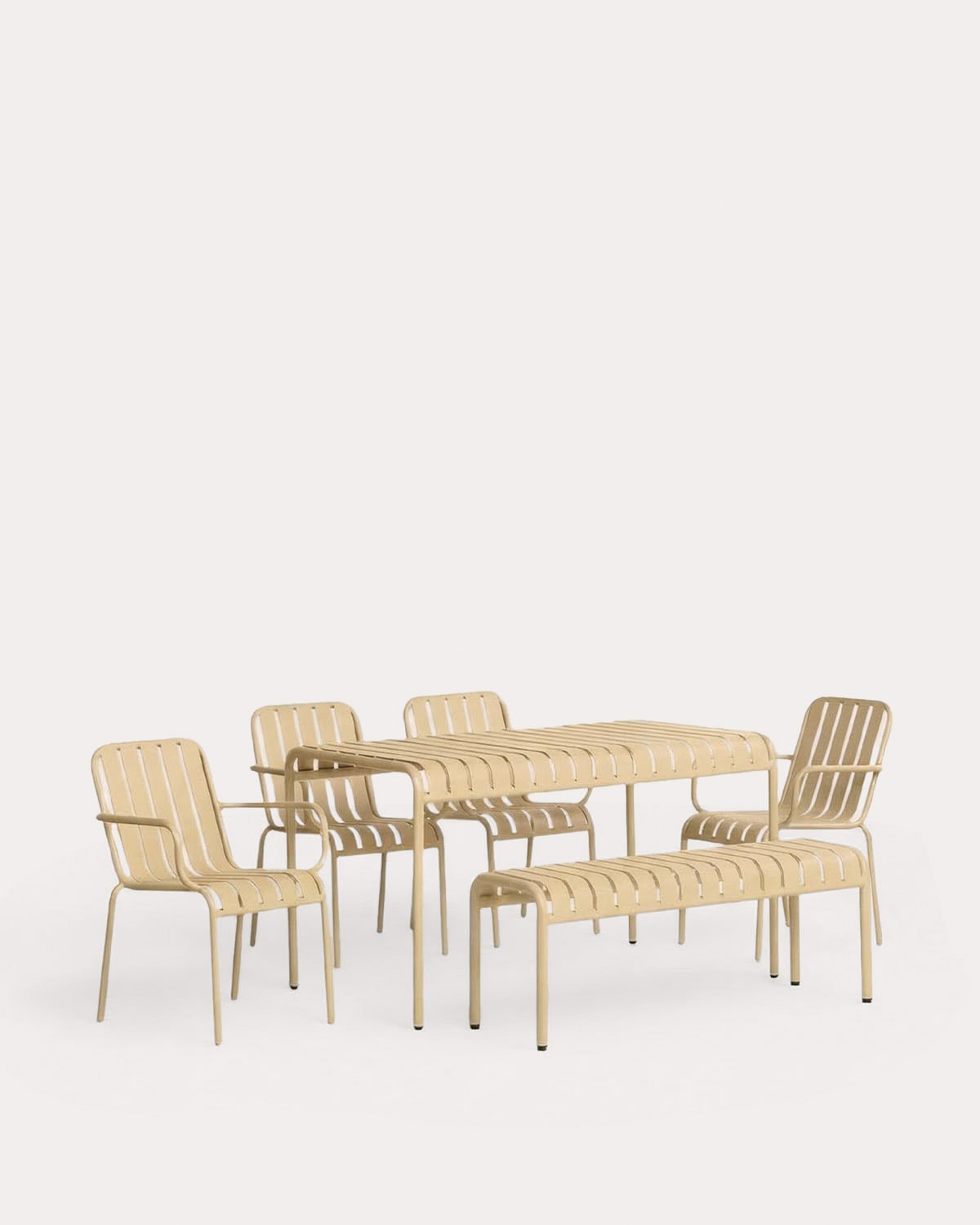Tavo - Set de Mesa Rectangular (130x80 cm) con 1 Banco y 4 Sillas de Metal Tavo de Exterior