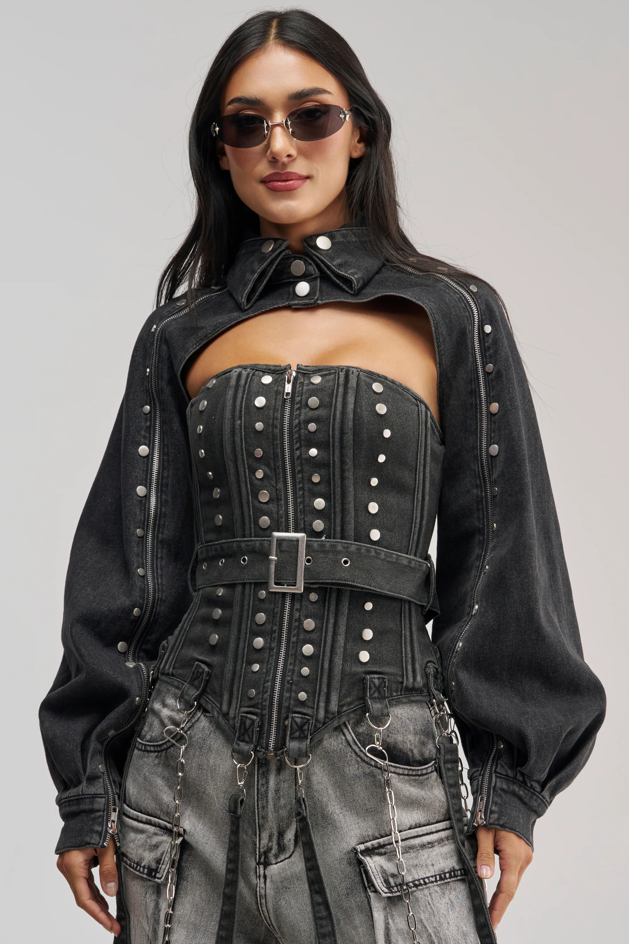 PERK UP STUDDED BOLERO IN DENIM - Akira Store