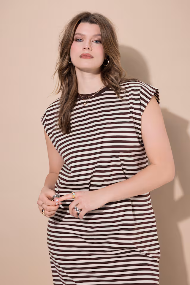 Stripe Print Cotton Knit Dress