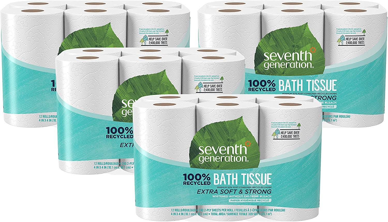 Seventh Generation Toilet Paper, Bath Tissue, 100% Recycled Paper, 12 Count (Pack of 4)