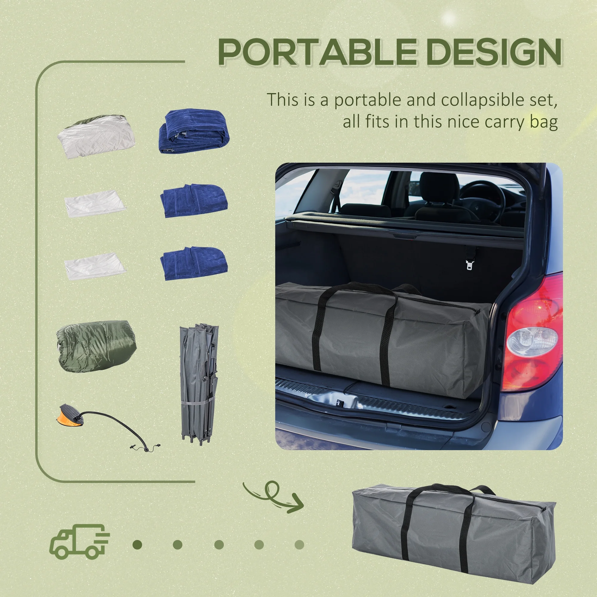 2-Person Folding Camping Cot Portable Outdoor Bed Set with Sleeping Bag, Inflatable Air Mattress, Comfort Pillows and Carry Bag, Soft and Comfortable for Outdoor Travel Camp Beach Vacation - Image 7