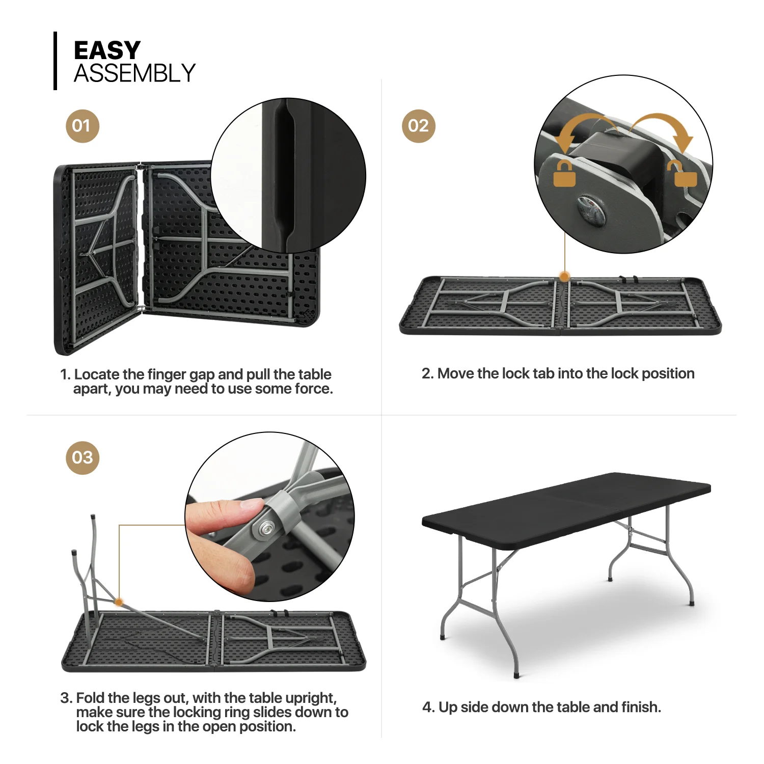 11 Pieces 6 Ft Plastic Foldable Card Table and Chair Set�?Portable Folding Table with Handle Picnic Desk and Folding Chairs with Backrest, Black(Black) - Image 5