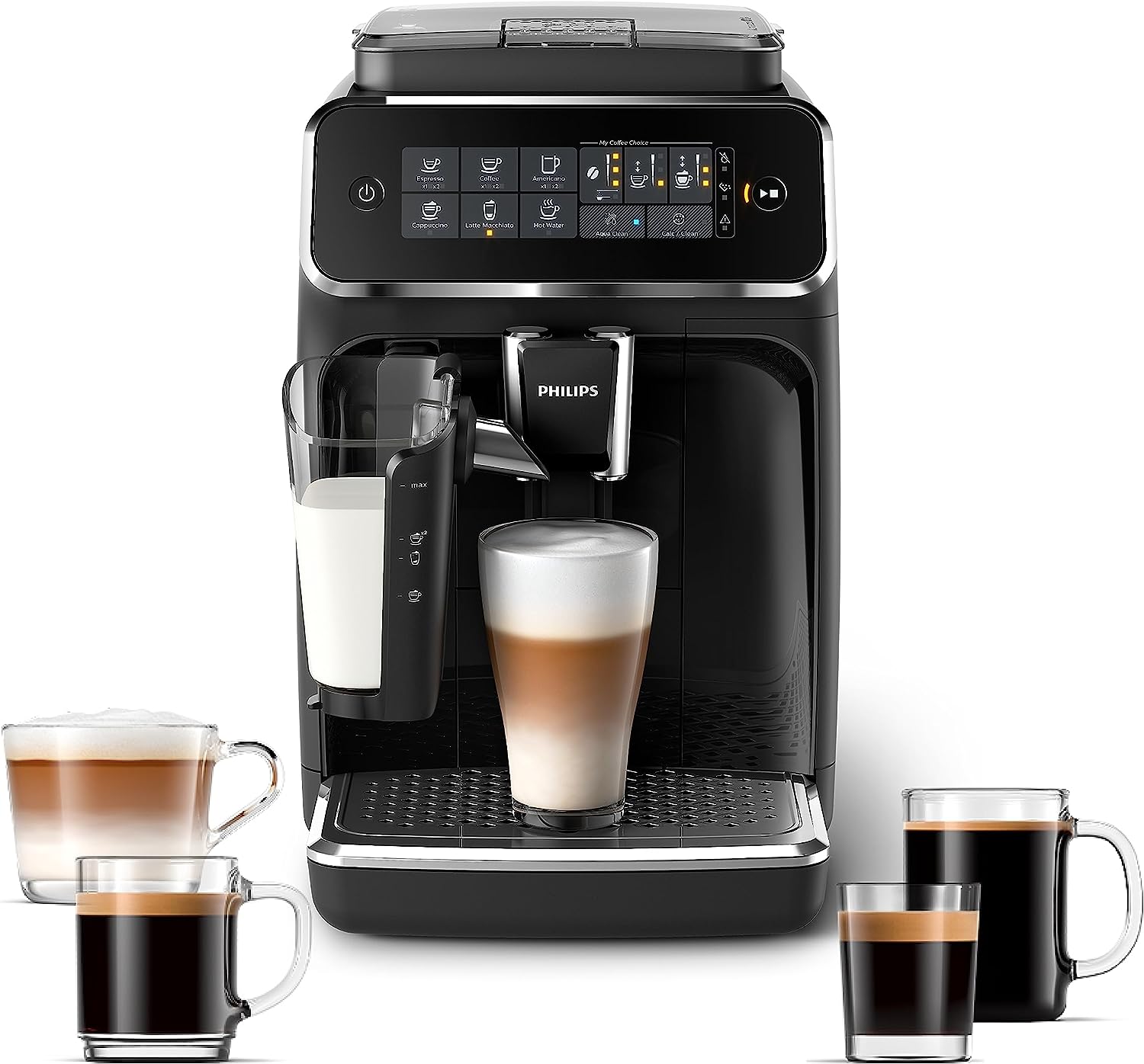 Machine à expresso entièrement automatique PHILIPS série 3200 - Mousseur à lait LatteGo, 5 variétés de café, écran tactile intuitif, noir, (EP3241/54)