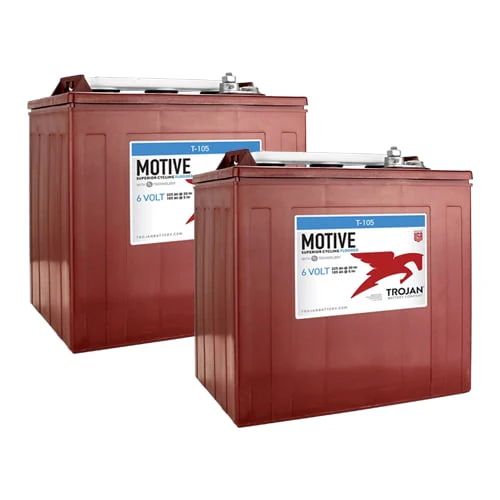 Trojan T - 105 6V Volt Deep Cycle Golf Cart, Solar, Marine, RV and Industrial Use Battery - 2 Pack