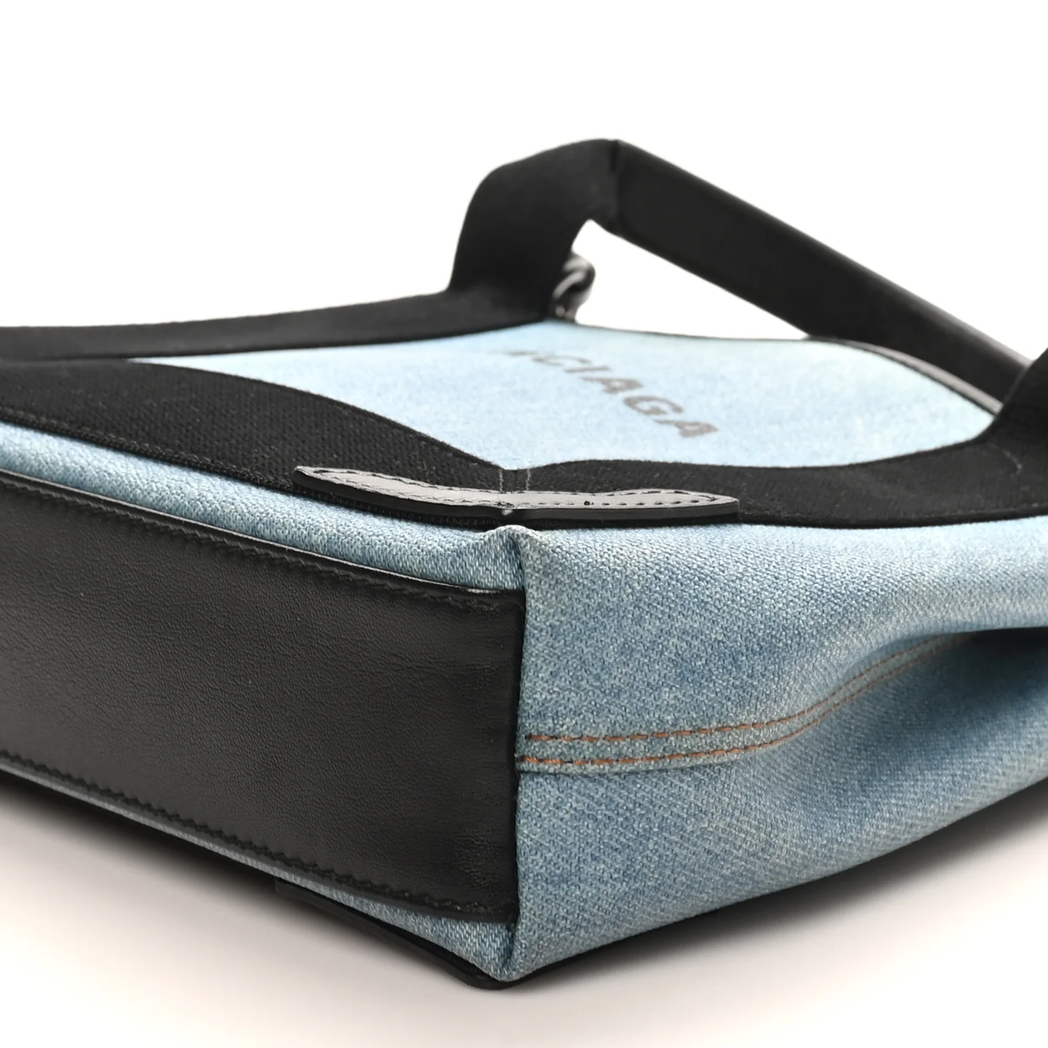 Denim  Fabric Satin Calfskin Navy Cabas XS Blue Black