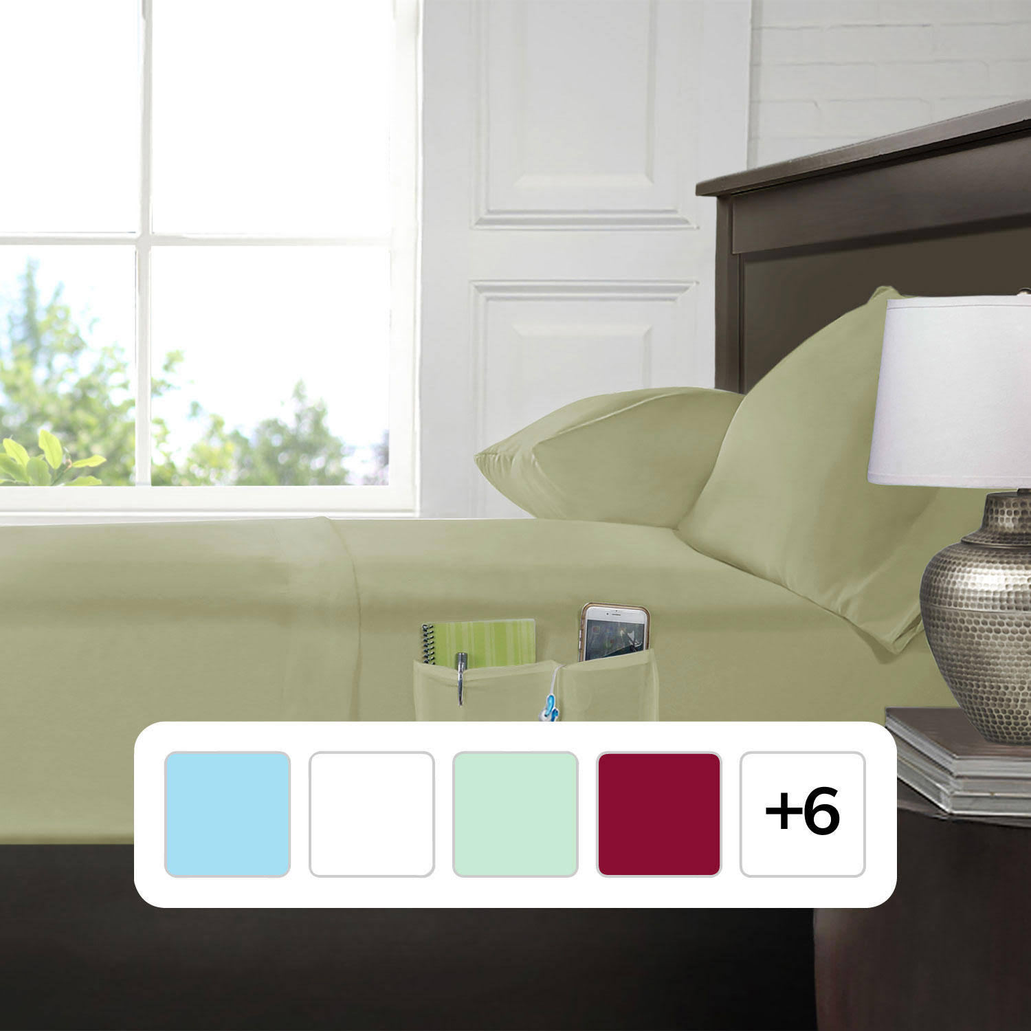 Swift Home Smart Sheet Set with 8' Side Storage Pockets- Full Sage