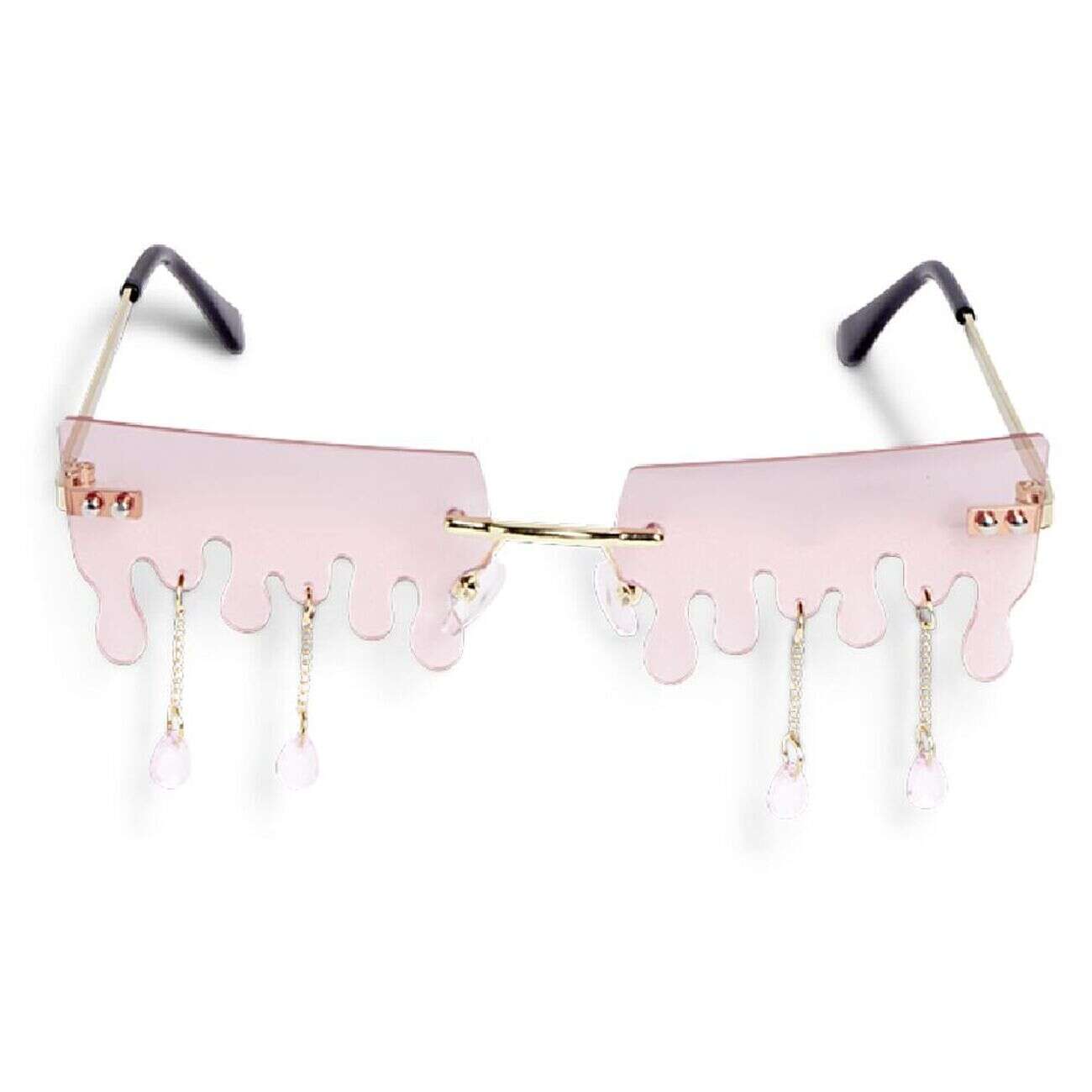 Lunettes fantaisies adulte rose design dégoulinant bijoux pendants