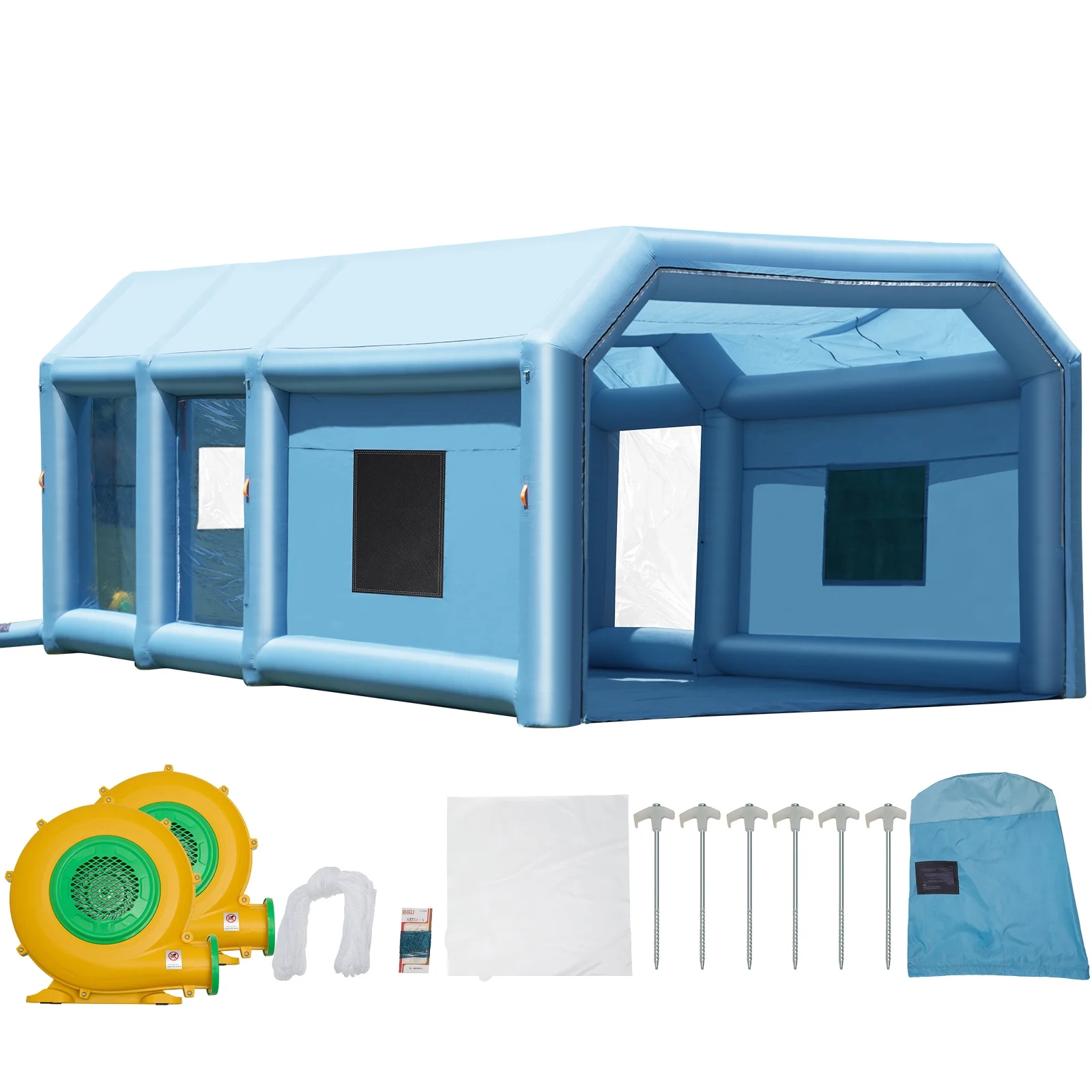 Inflatable Spray Shelter, 27.9x15.7x10.8 ft, Includes 950W+750W Blowers, Air Filtration, Ideal for Small Trucks, Large Motorcycles, Midsize Vehicles - Image 2