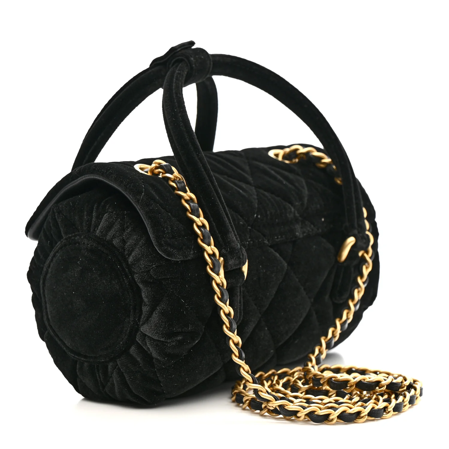 Velvet Quilted Mini Top Handle Flap Black