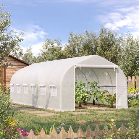 Irovami Serre tunnel d'extérieur 6 x 3 x 2 m, grande serre de jardin avec 12 fenêtres et une porte enroulable à fermeture éclair métallique, idéale pour la culture des plantes (blanche). — vue 2