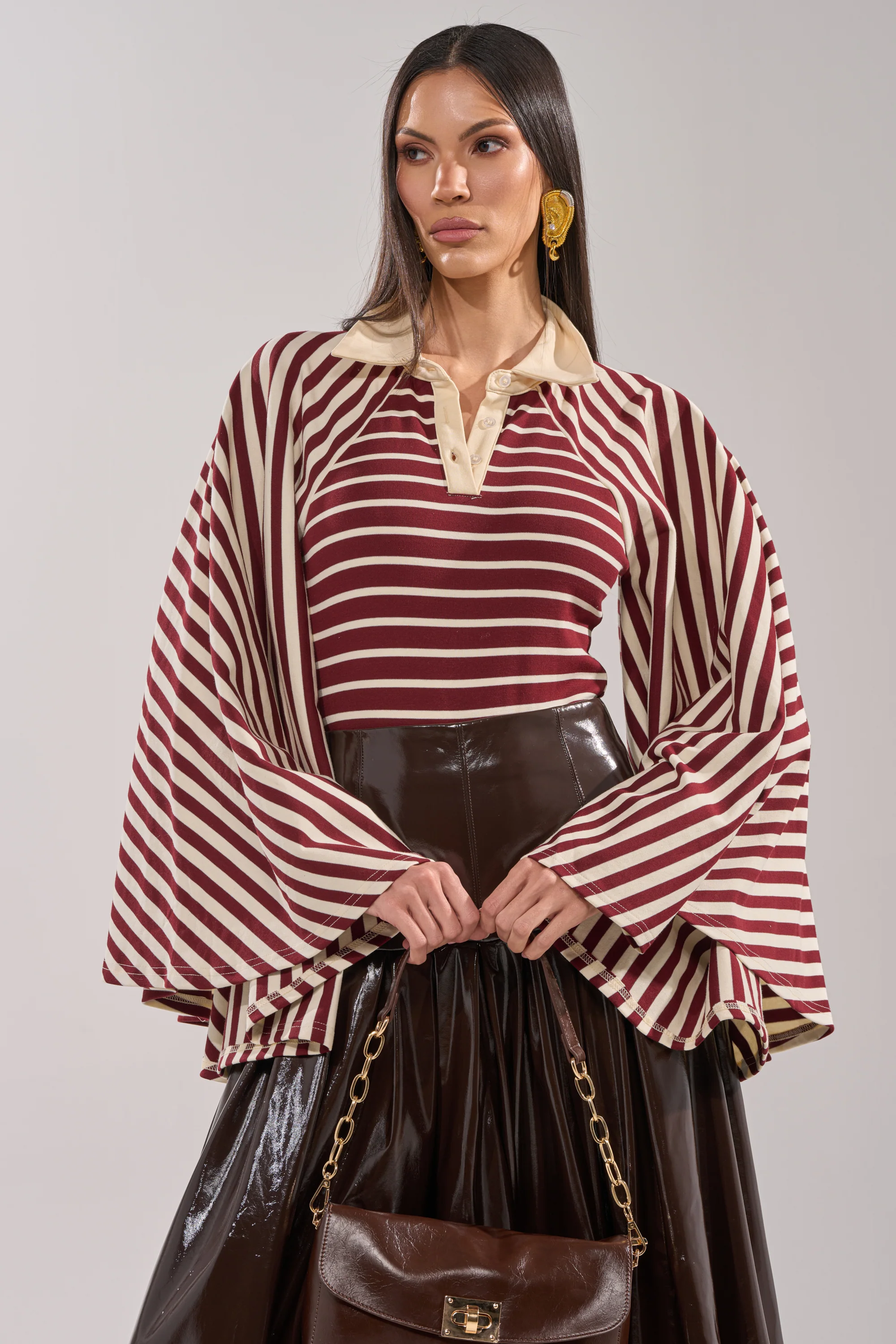 ALMA STRIPE COLLARED BODYSUIT - Akira Store