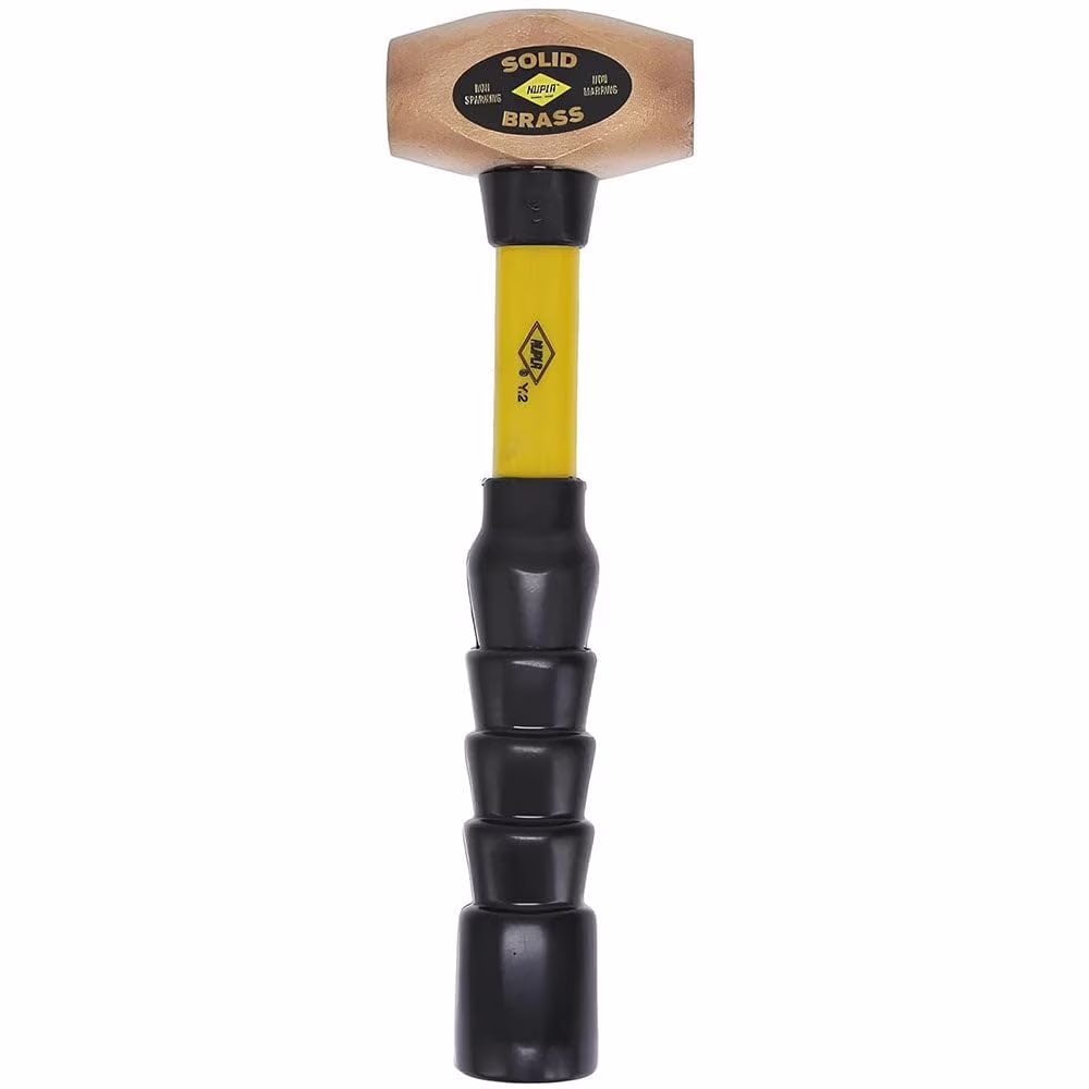 Nupla 4 lb. Non - Sparking Brass Hammer with 12 in Fiberglass Handle and SG Grip - Perfect for Mechanics, Contractors, and Trade Professionals, Yellow, 75.30 - 040E CA2