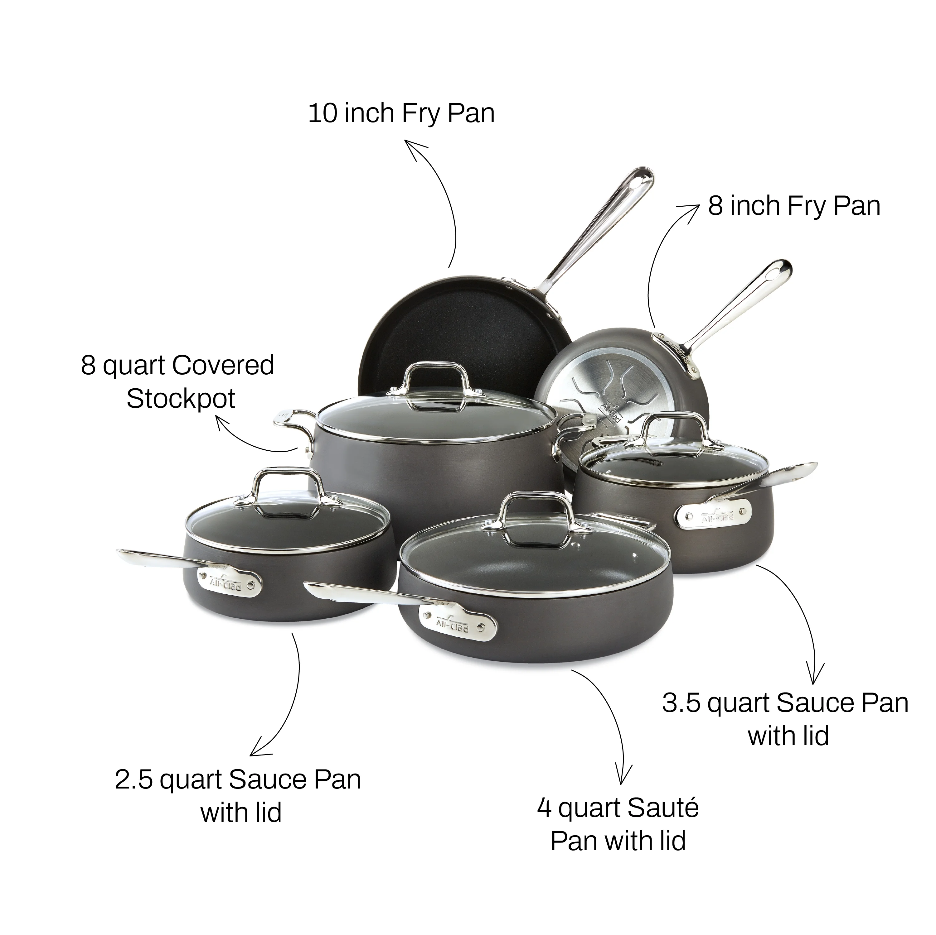 All - Clad HA1 Hard Anodized Nonstick Cookware, 10 Piece Set